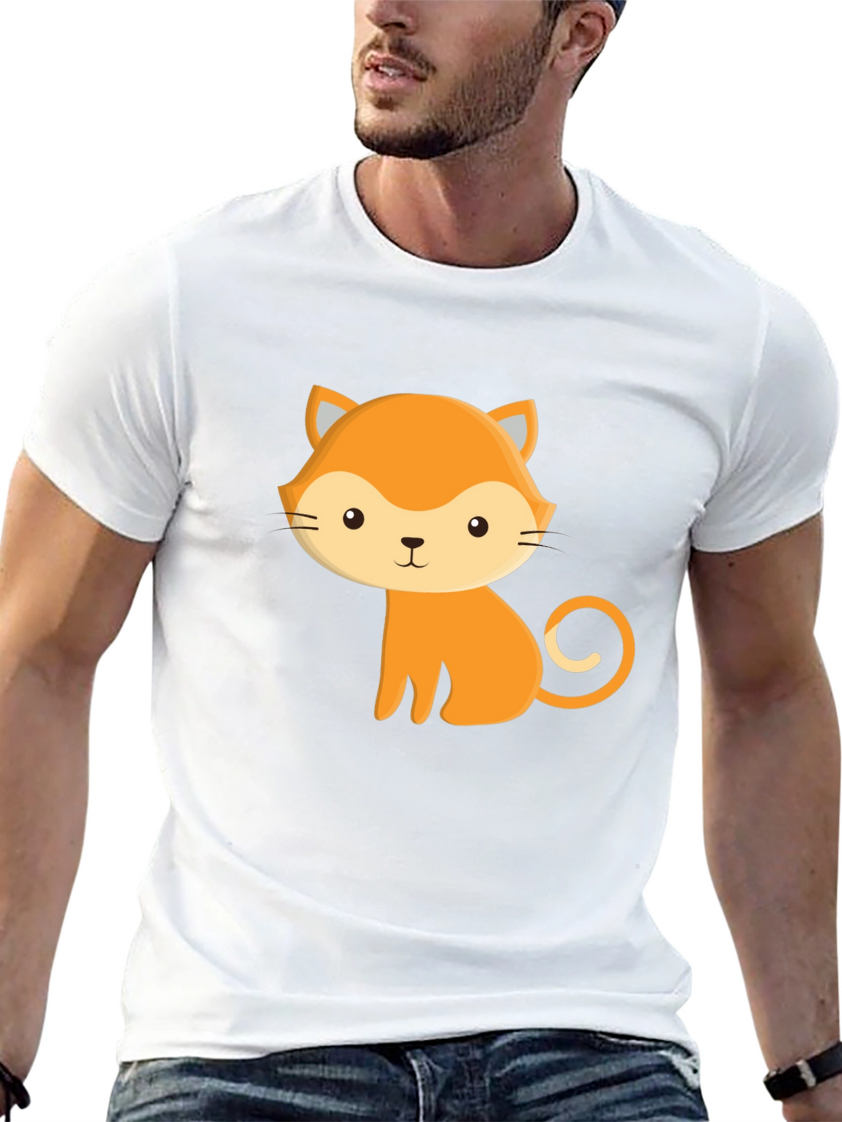 Cute Cartoon Fox Graphic Black T-Shirt