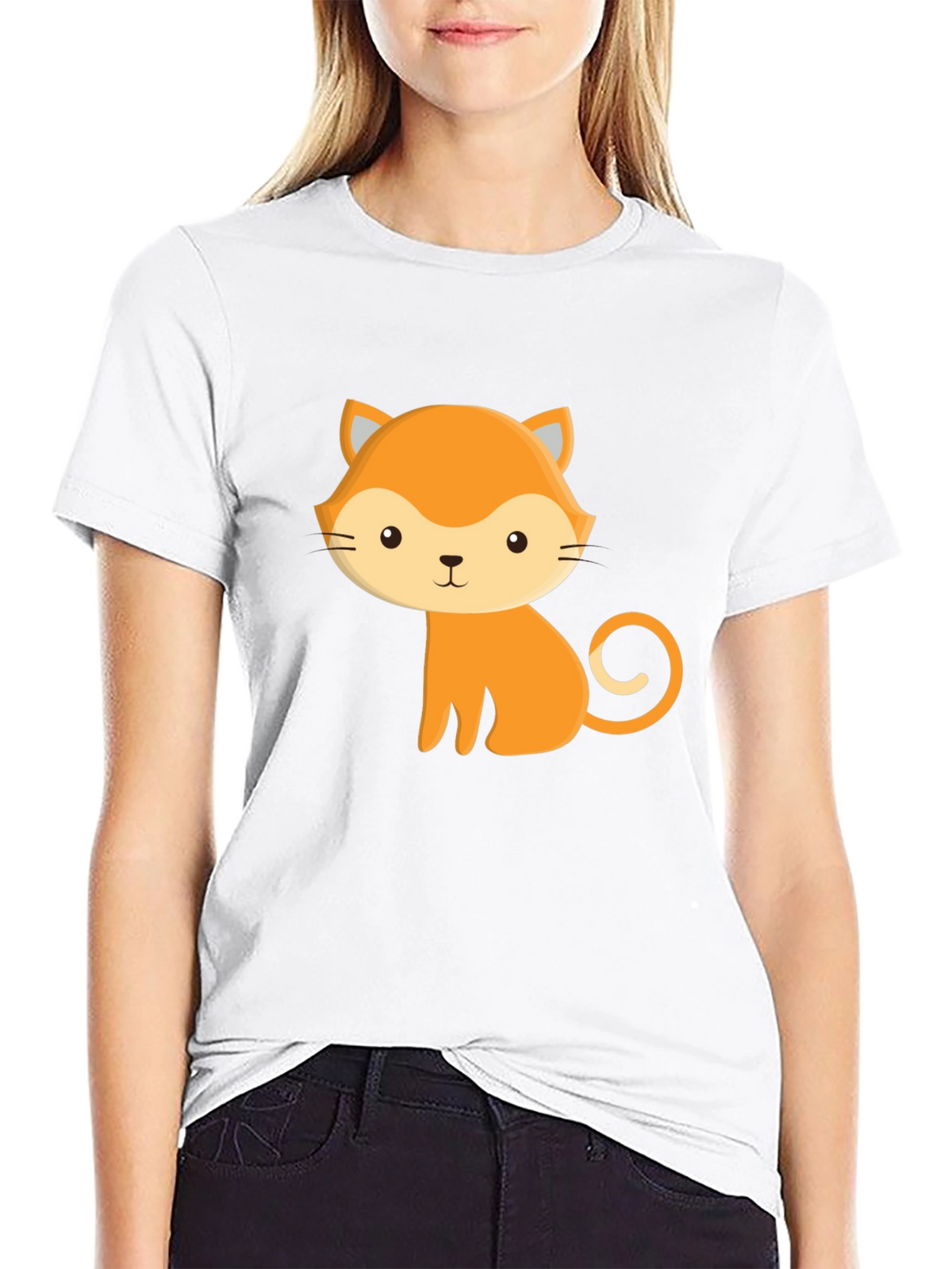 Cute Cartoon Fox Graphic Black T-Shirt