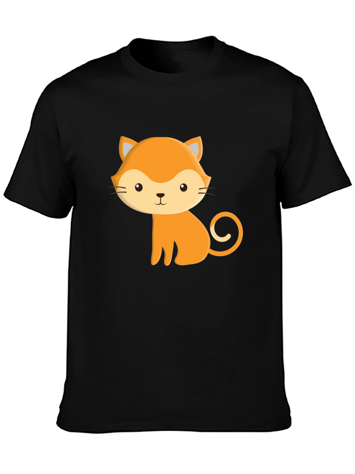Cute Cartoon Fox Graphic Black T-Shirt