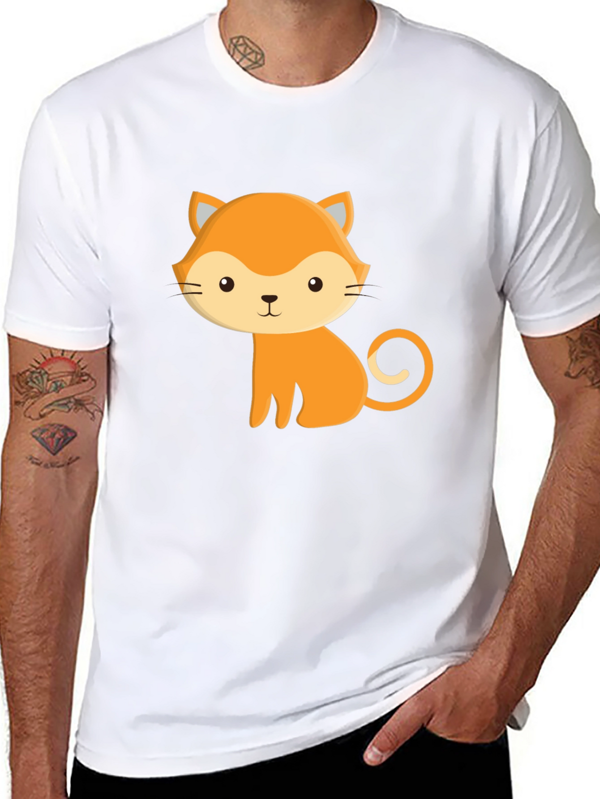 Cute Cartoon Fox Graphic Black T-Shirt