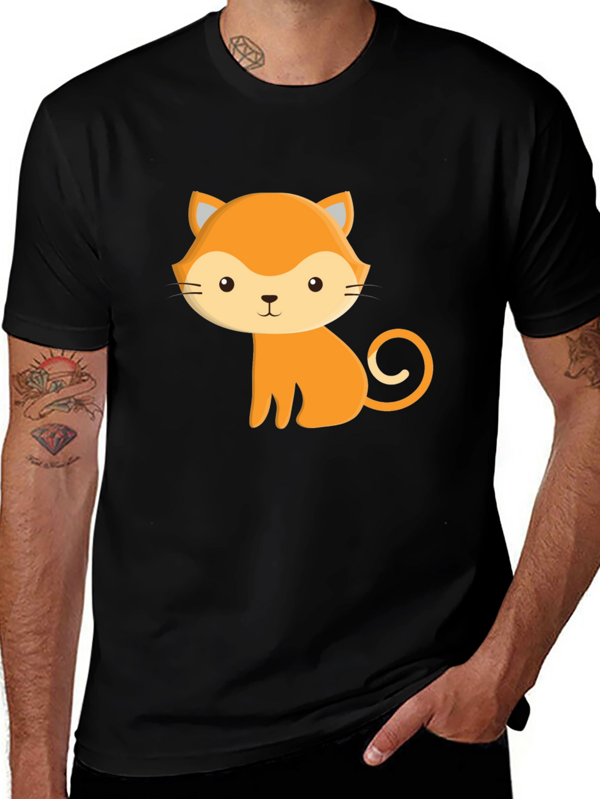 Cute Cartoon Fox Graphic Black T-Shirt