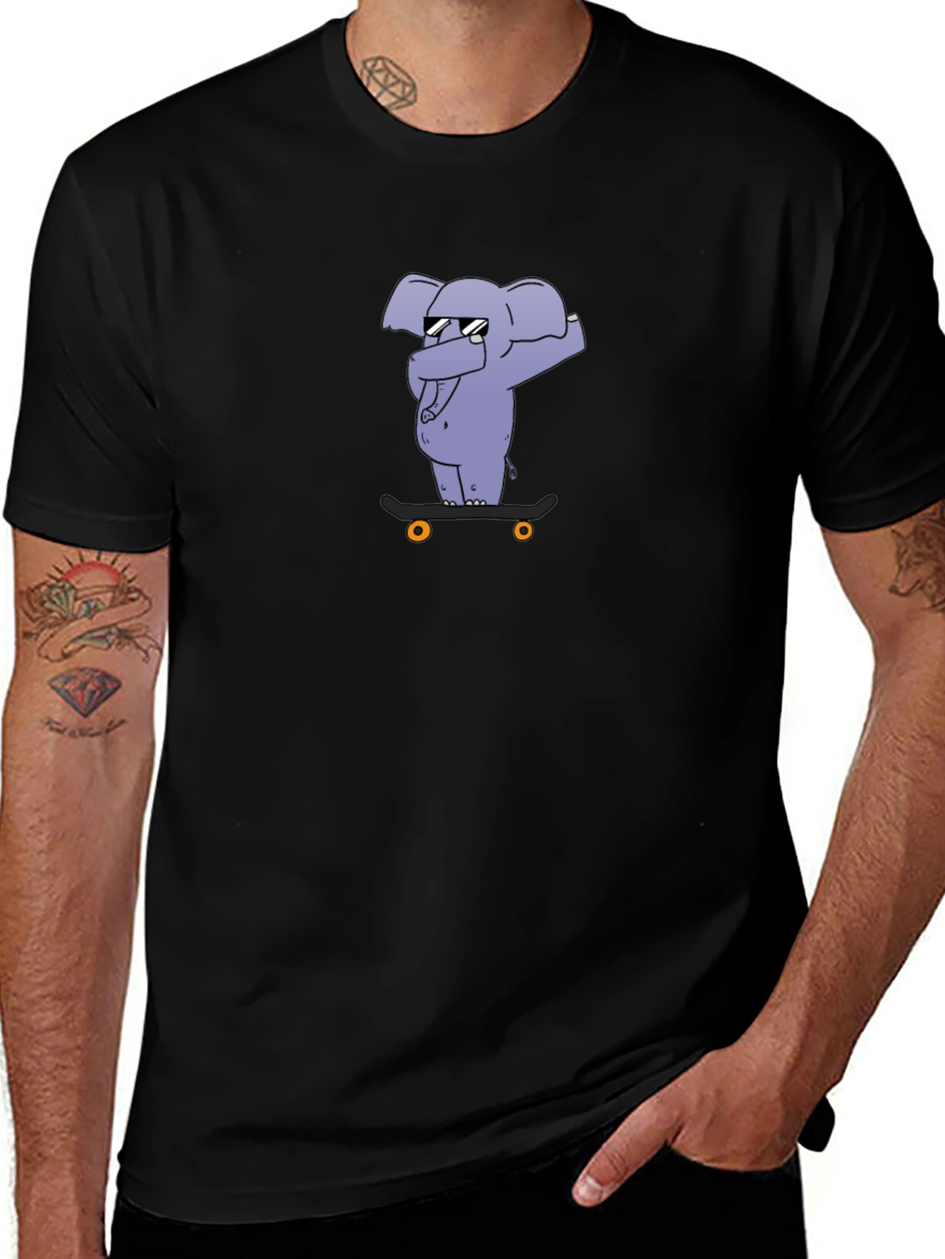 Cool Elephant Skateboard Black T-Shirt