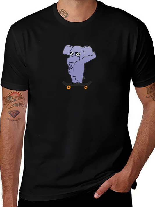 Cool Elephant Skateboard Black T-Shirt