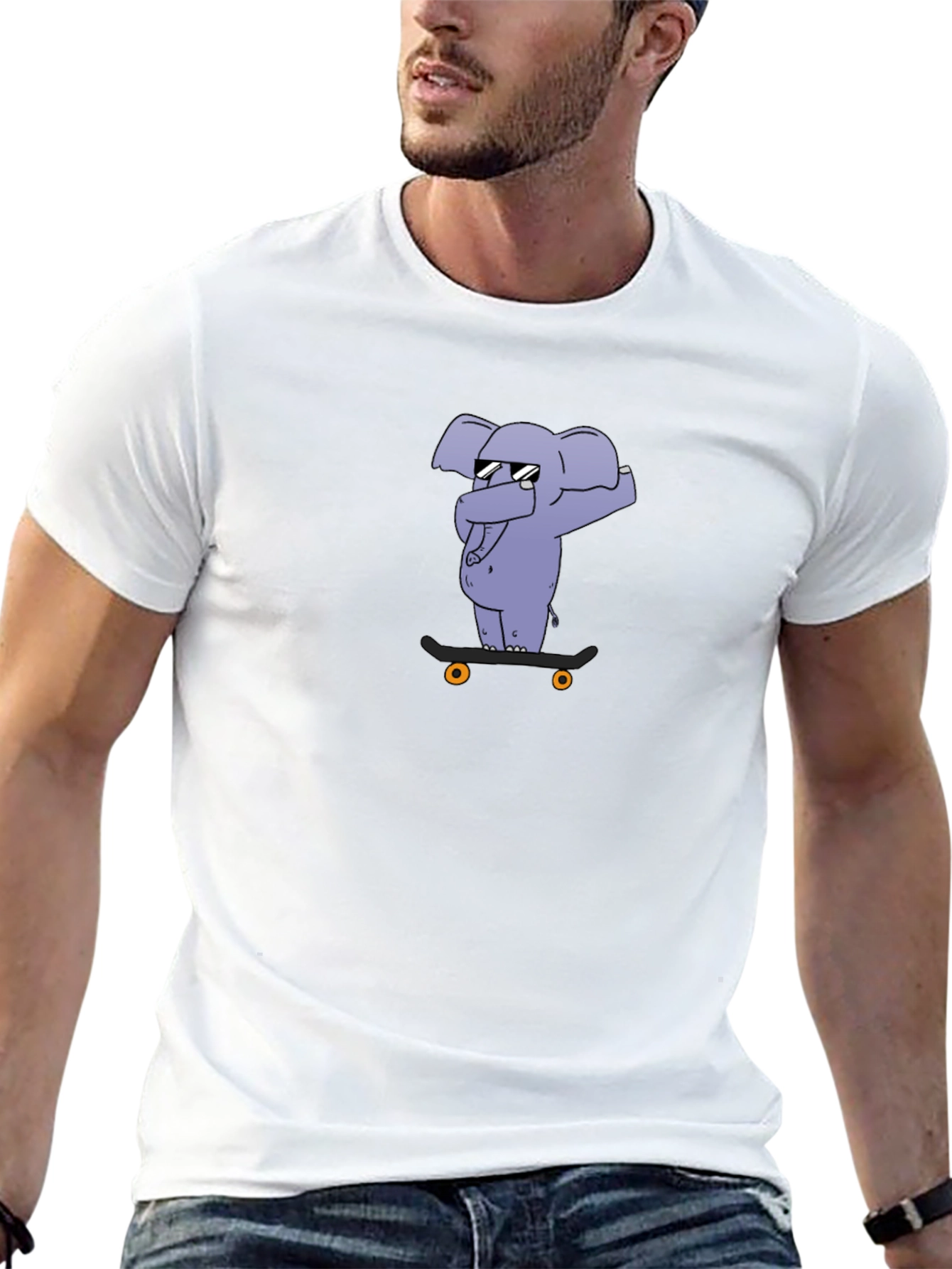 Cool Elephant Skateboard Black T-Shirt