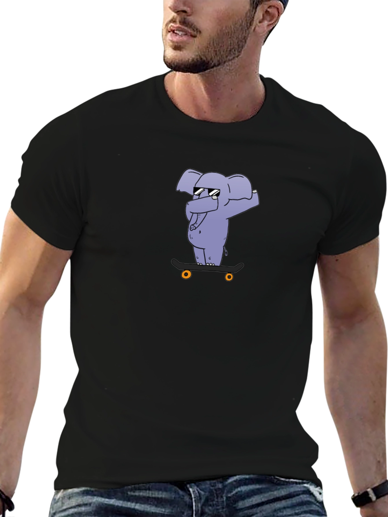 Cool Elephant Skateboard Black T-Shirt