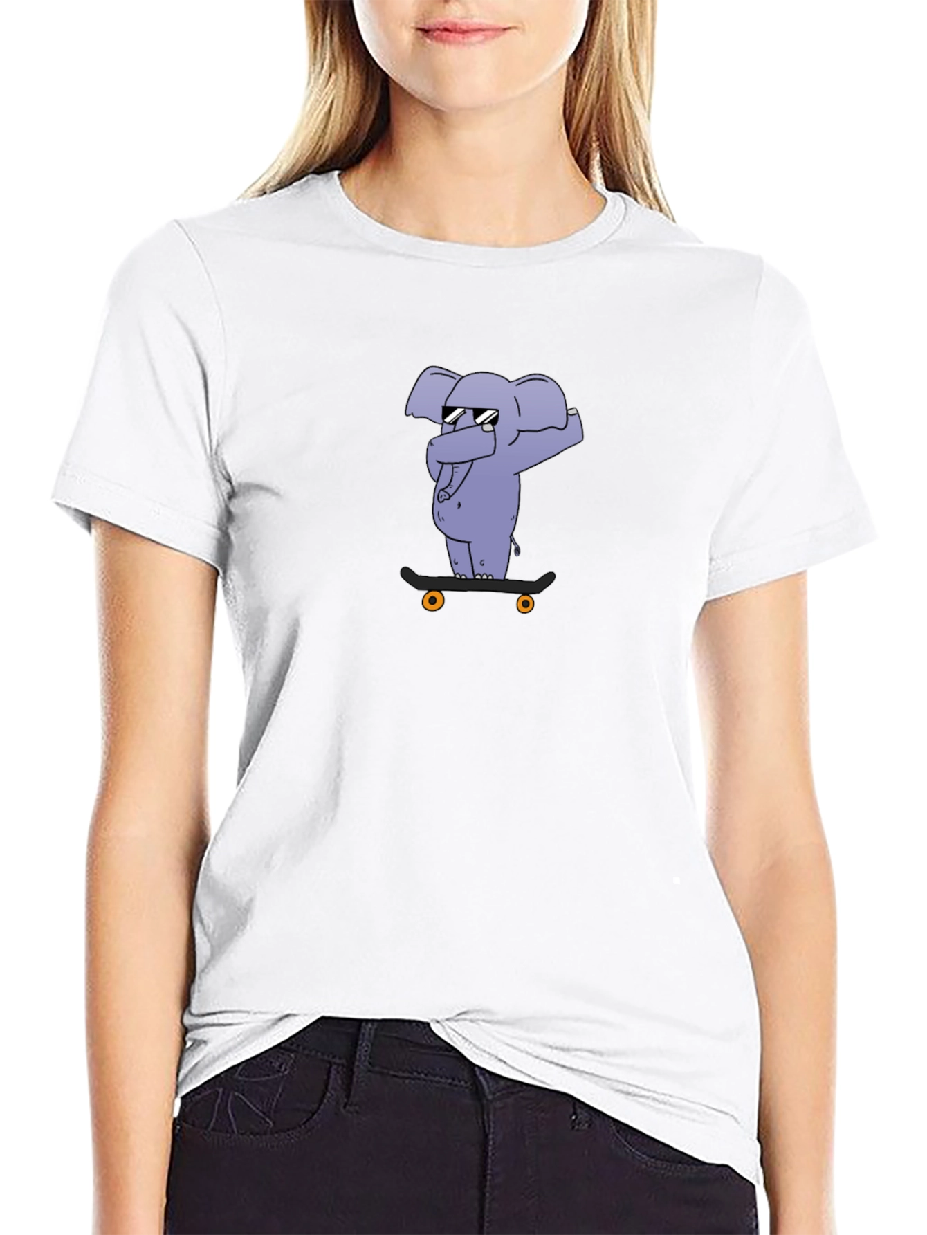 Cool Elephant Skateboard Black T-Shirt
