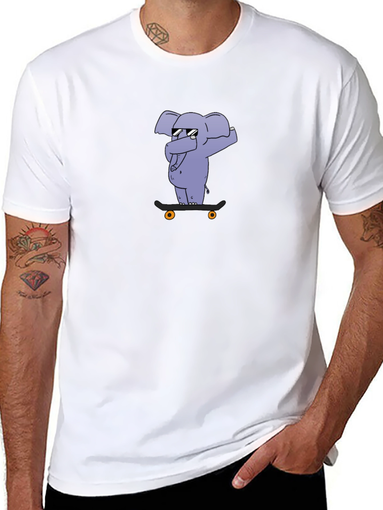 Cool Elephant Skateboard Black T-Shirt