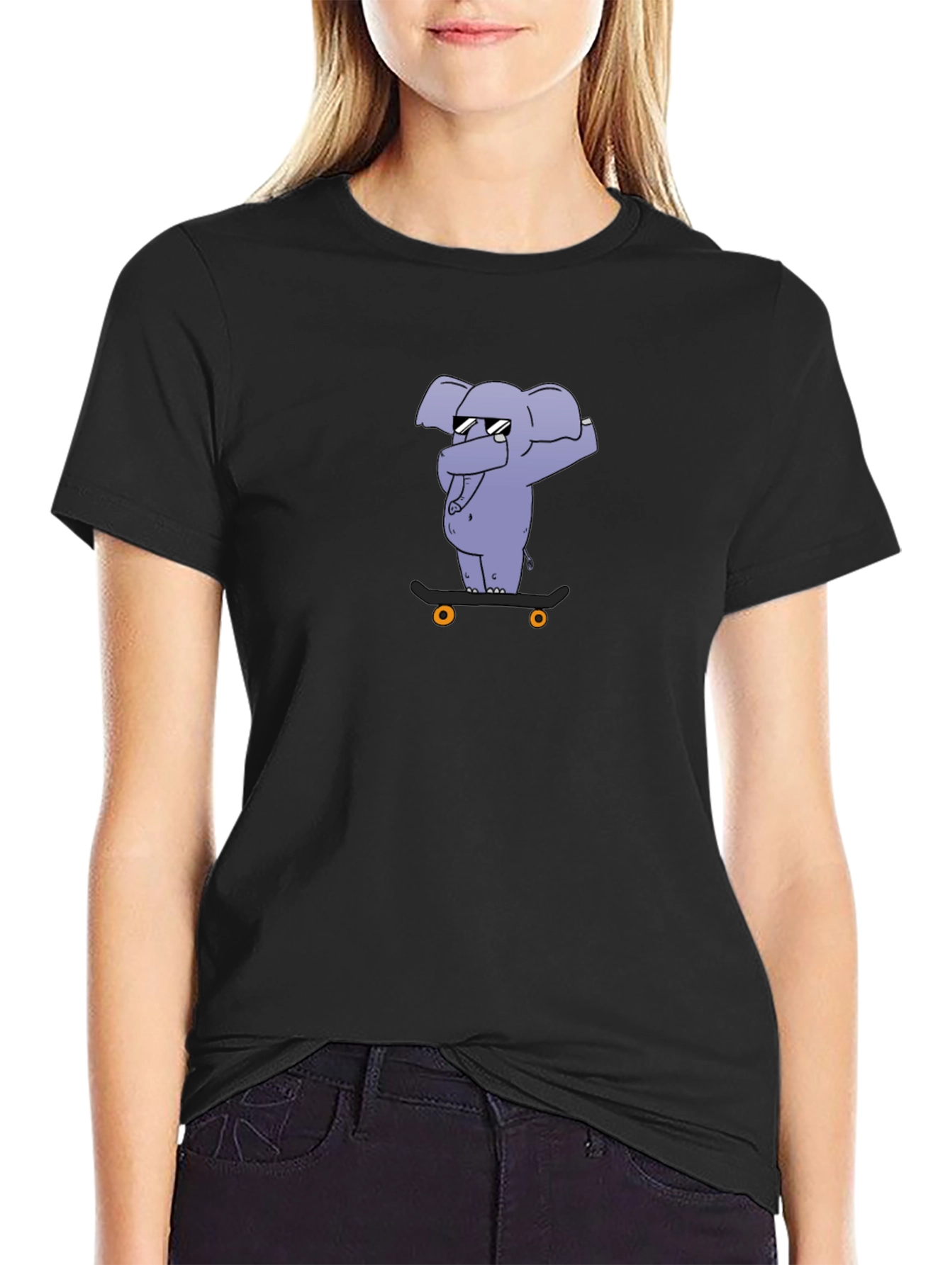 Cool Elephant Skateboard Black T-Shirt