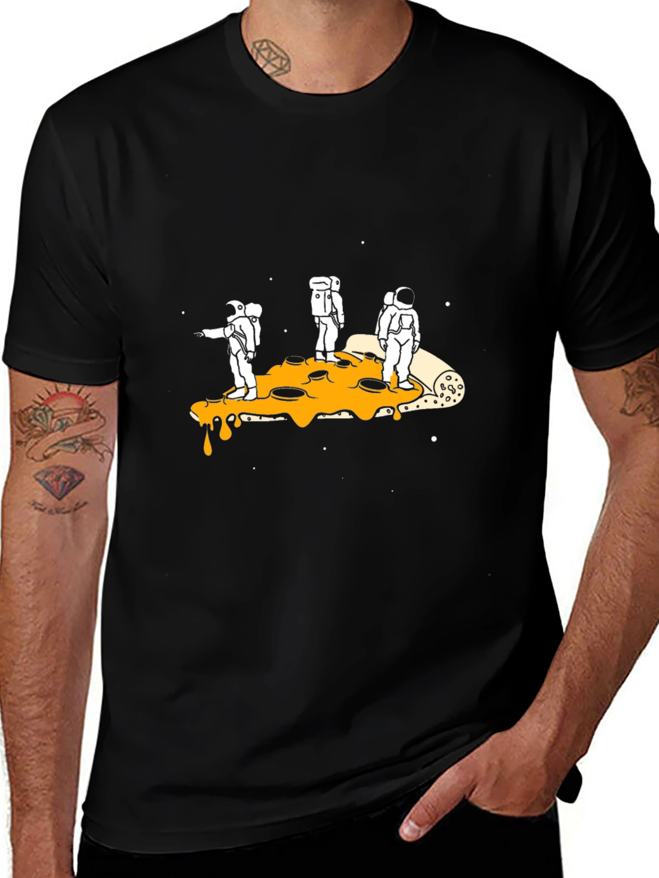 Astronauts Pizza Galaxy Black T-Shirt