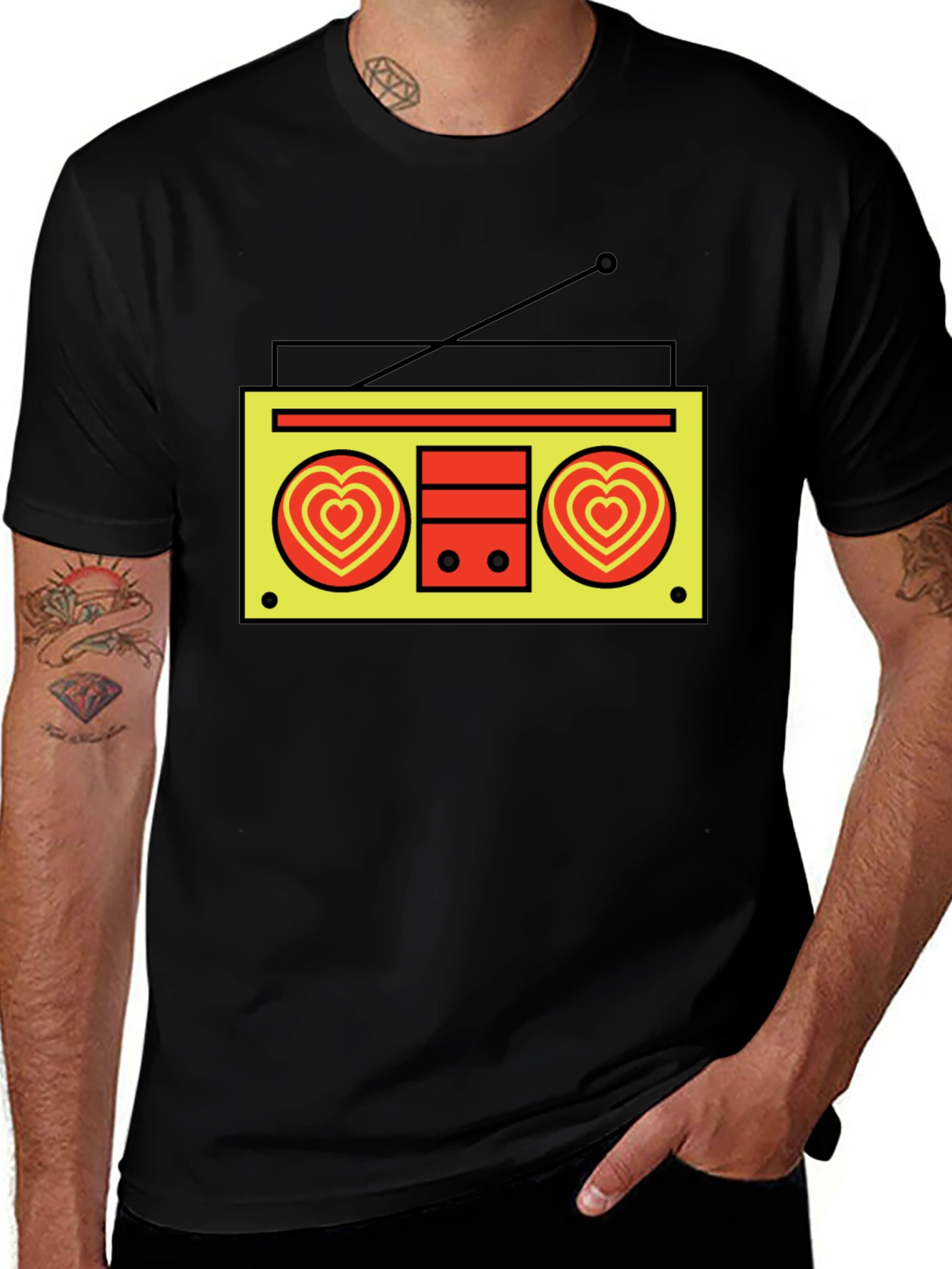 Retro Radio Heart T-Shirt - Black