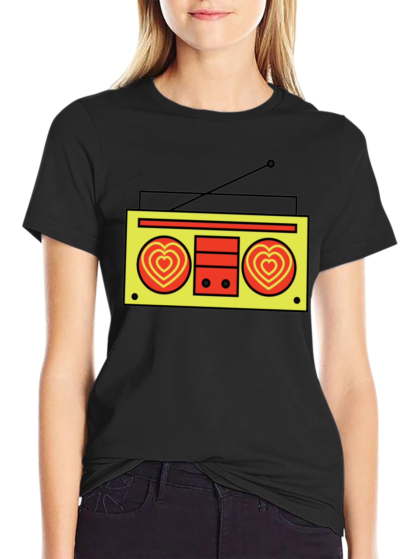 Retro Radio Heart T-Shirt - Black