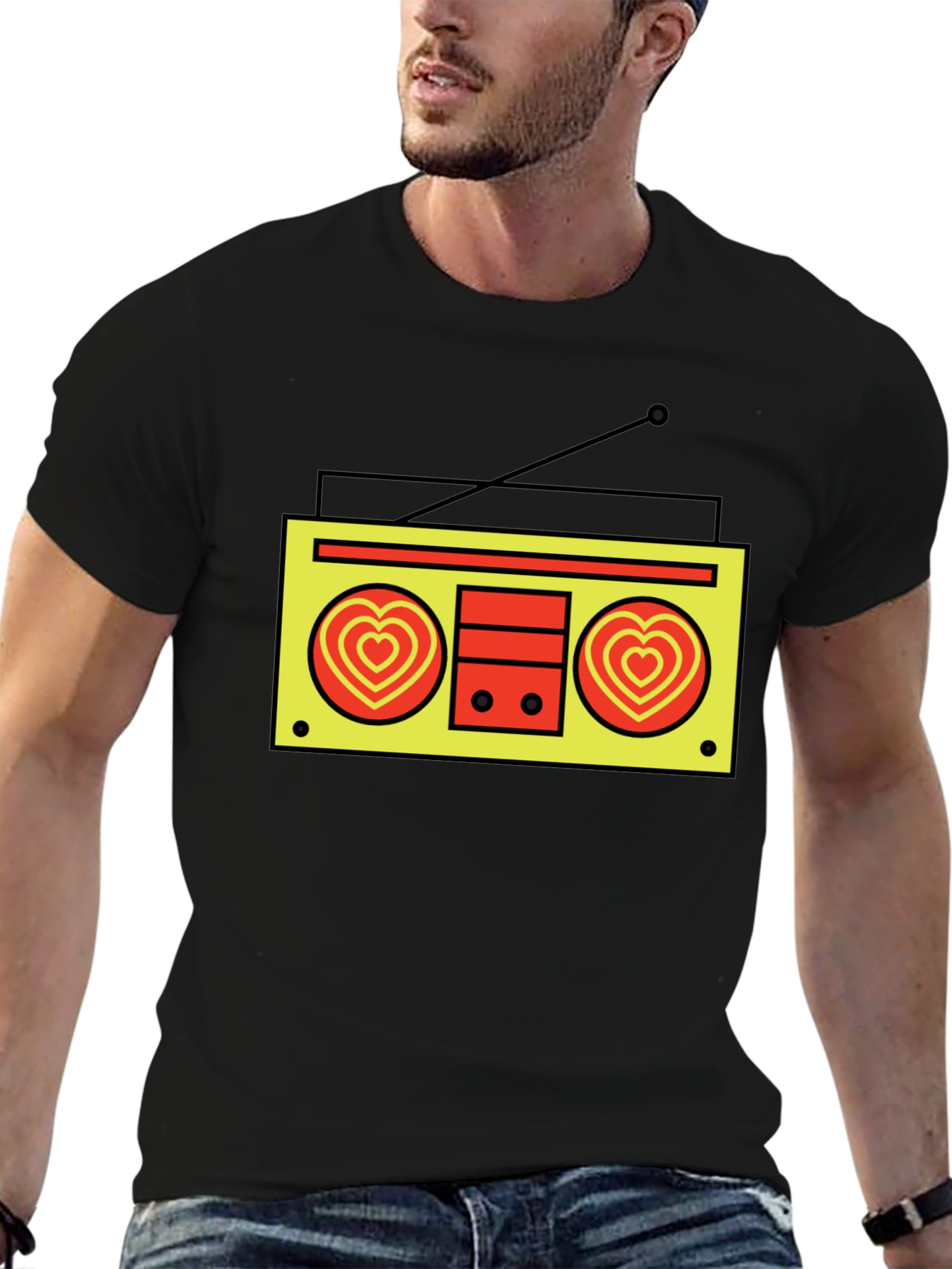 Retro Radio Heart T-Shirt - Black