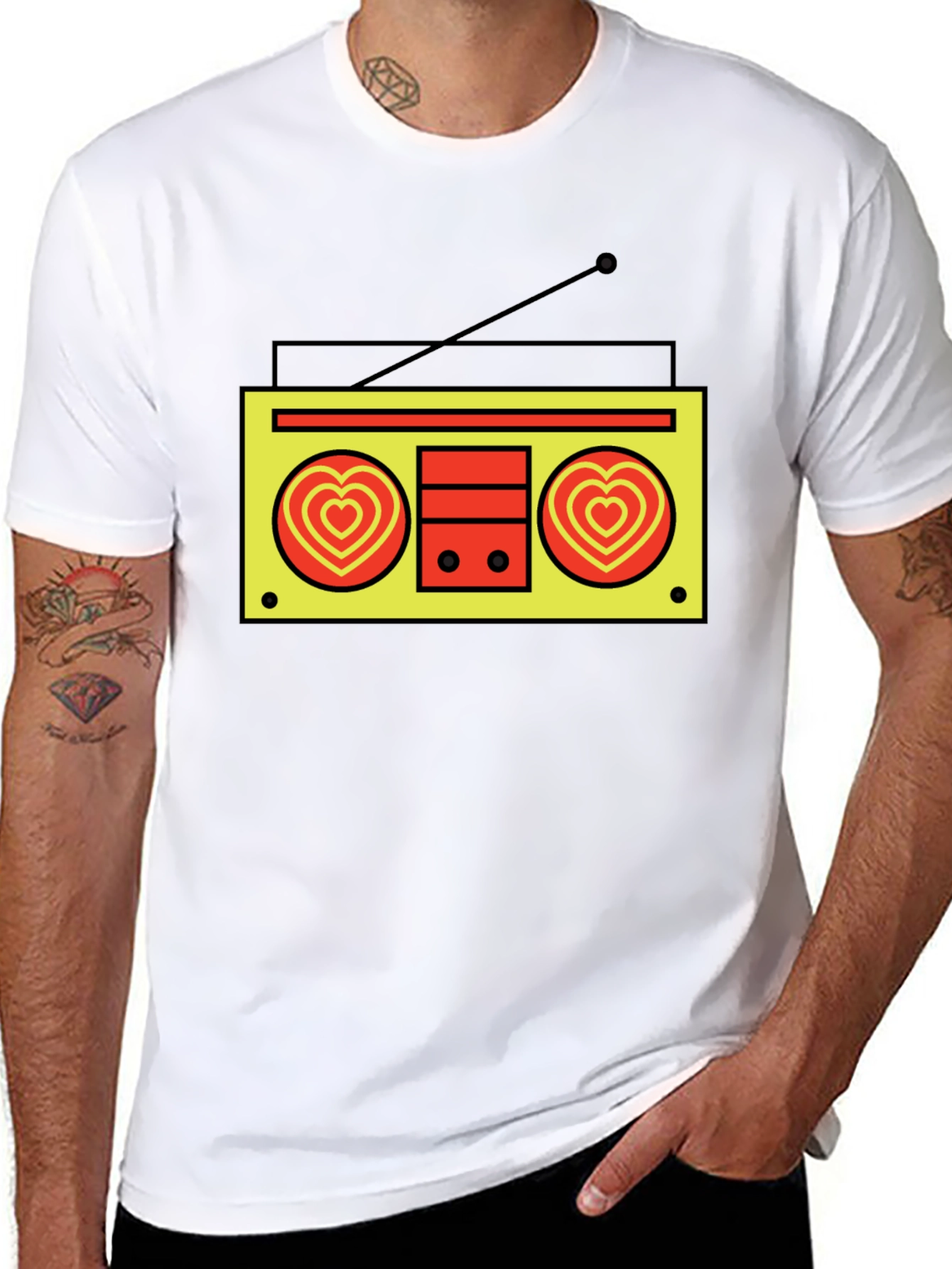 Retro Radio Heart T-Shirt - Black