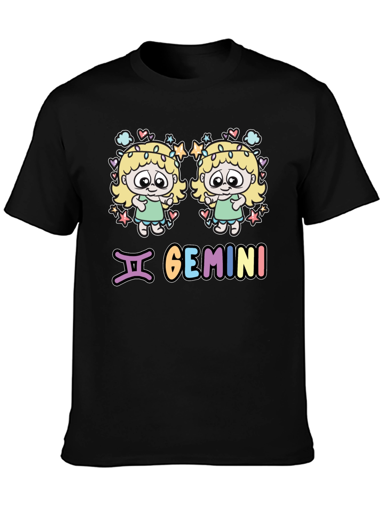Gemini Zodiac T-Shirt with Cartoon Twins Design