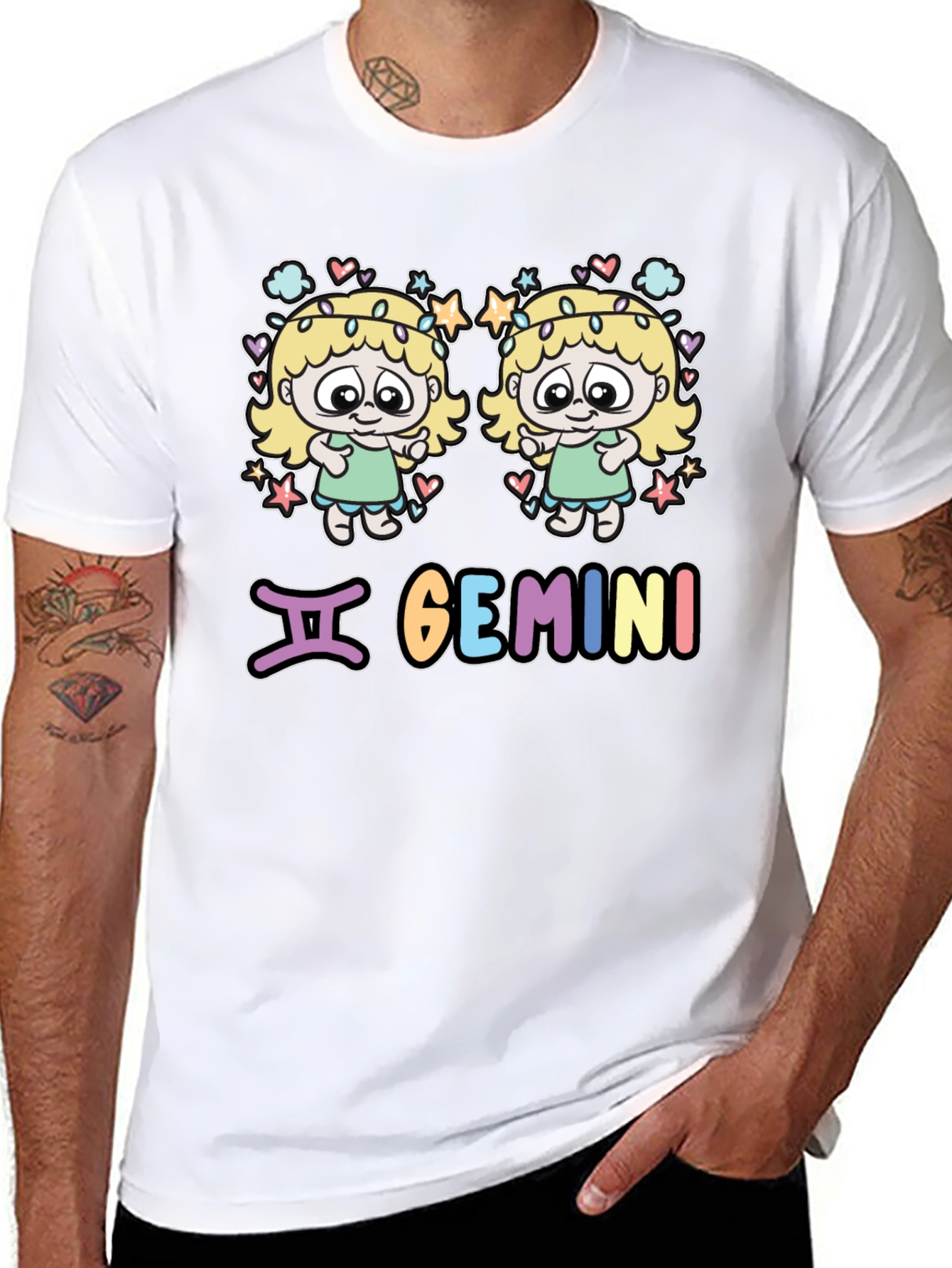 Gemini Zodiac T-Shirt with Cartoon Twins Design