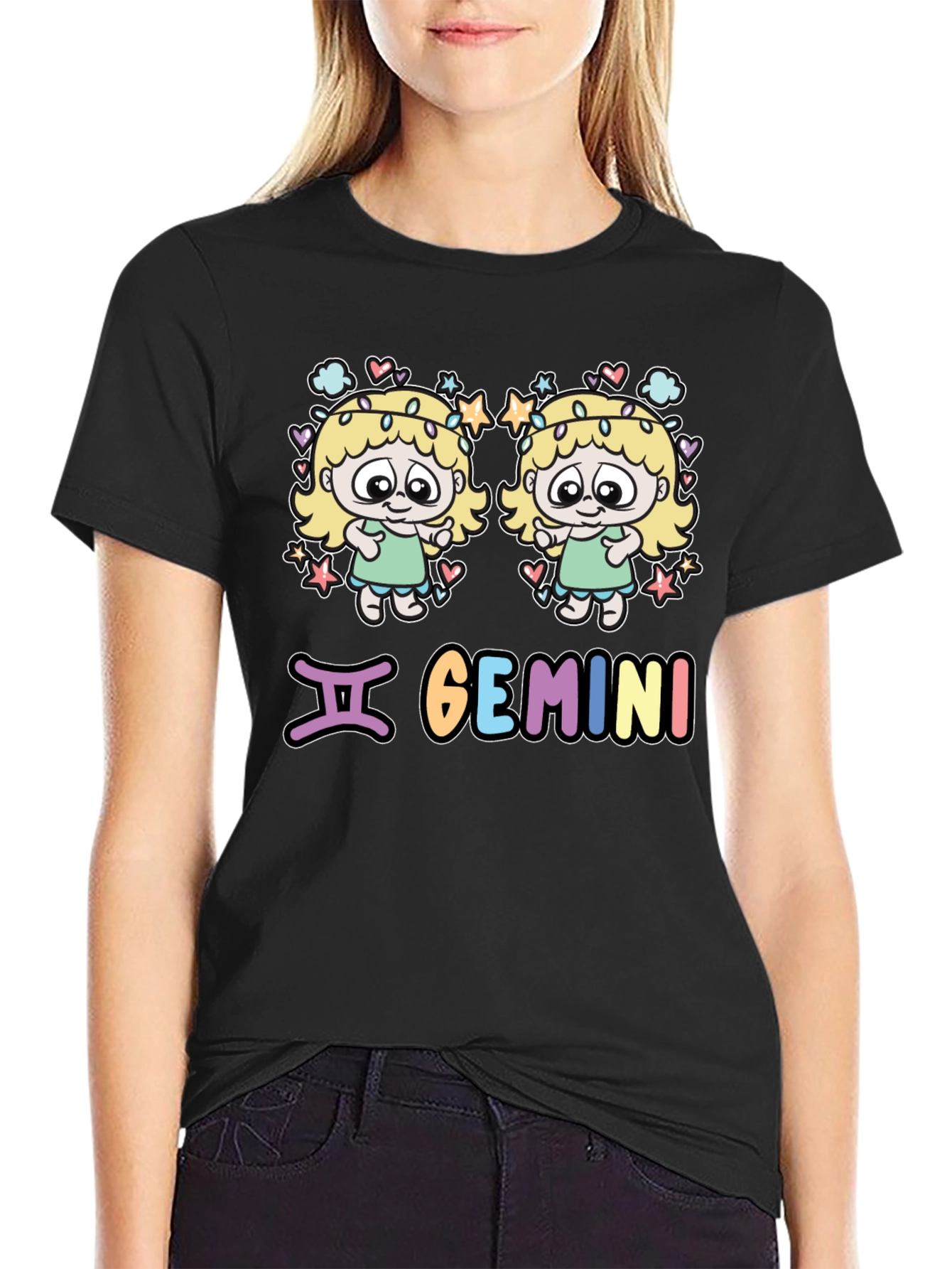 Gemini Zodiac T-Shirt with Cartoon Twins Design