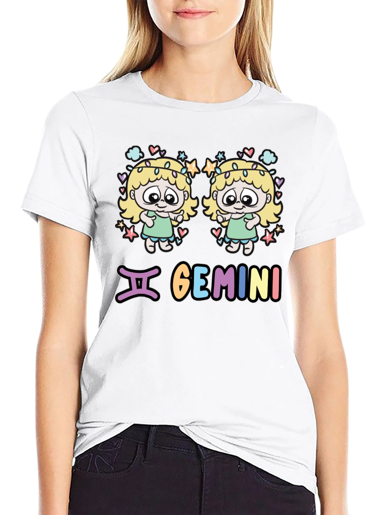 Gemini Zodiac T-Shirt with Cartoon Twins Design