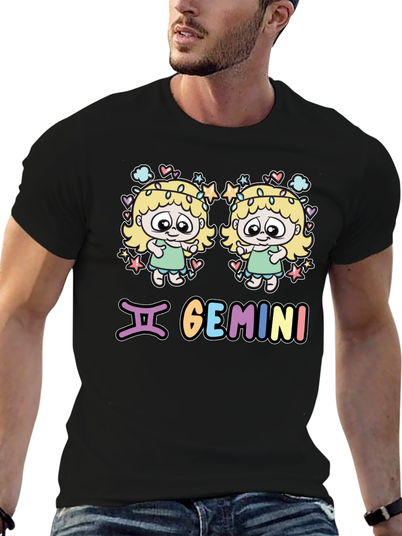 Gemini Zodiac T-Shirt with Cartoon Twins Design