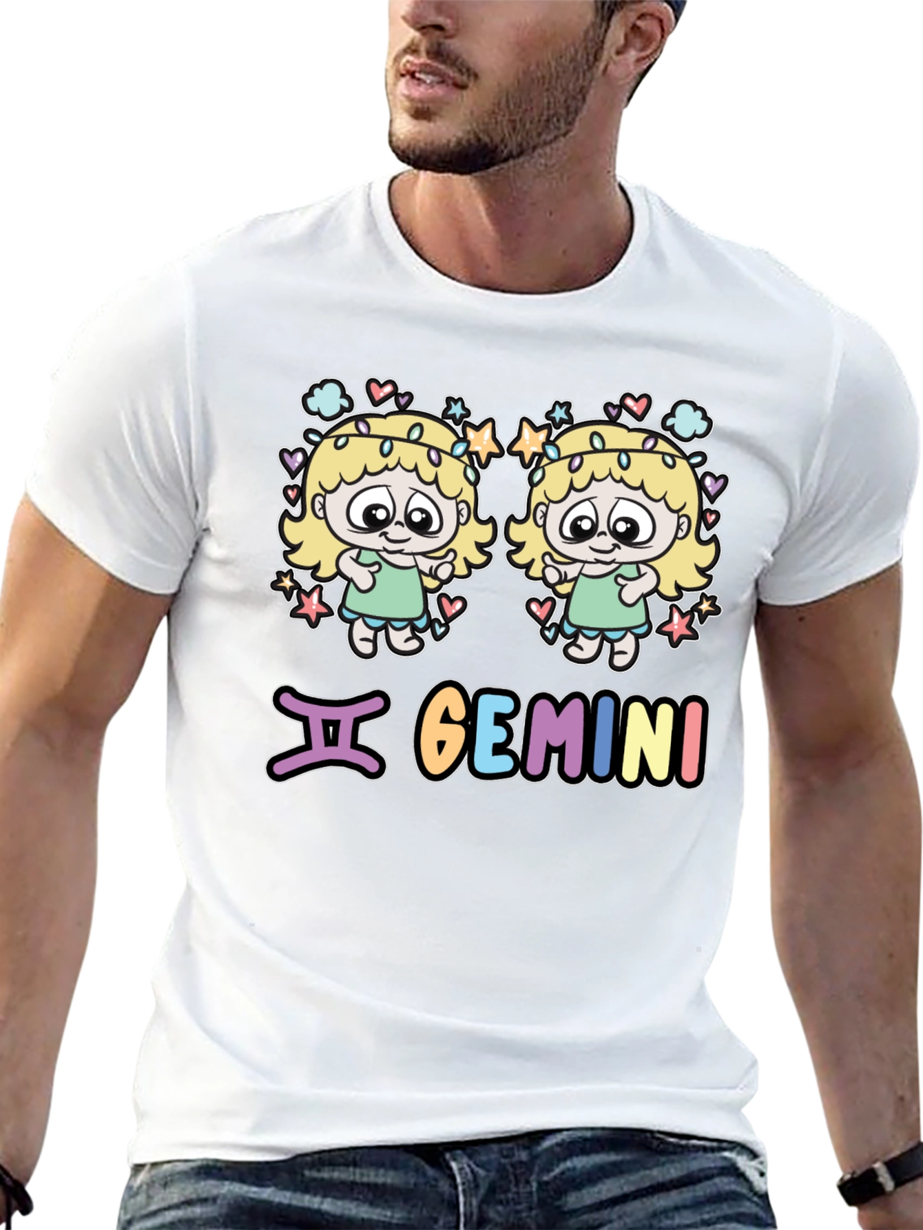 Gemini Zodiac T-Shirt with Cartoon Twins Design