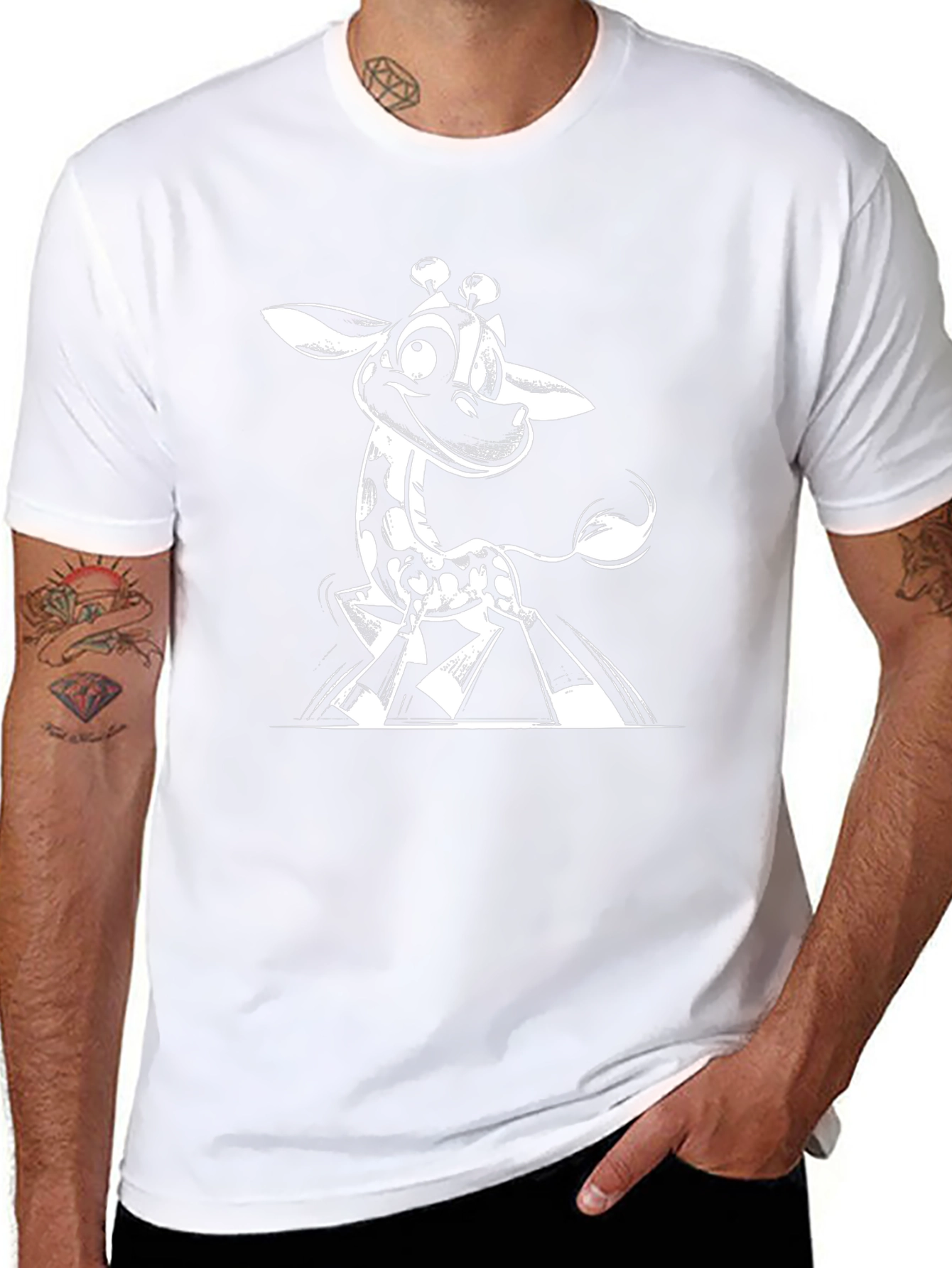 Cartoon Giraffe Graphic Tee - Black