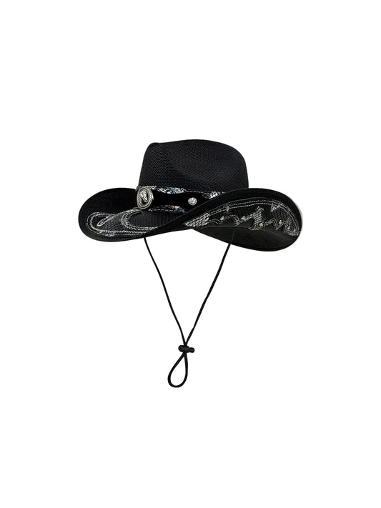 Stylish Snake Pattern Straw Cowboy Hat for UV Protection