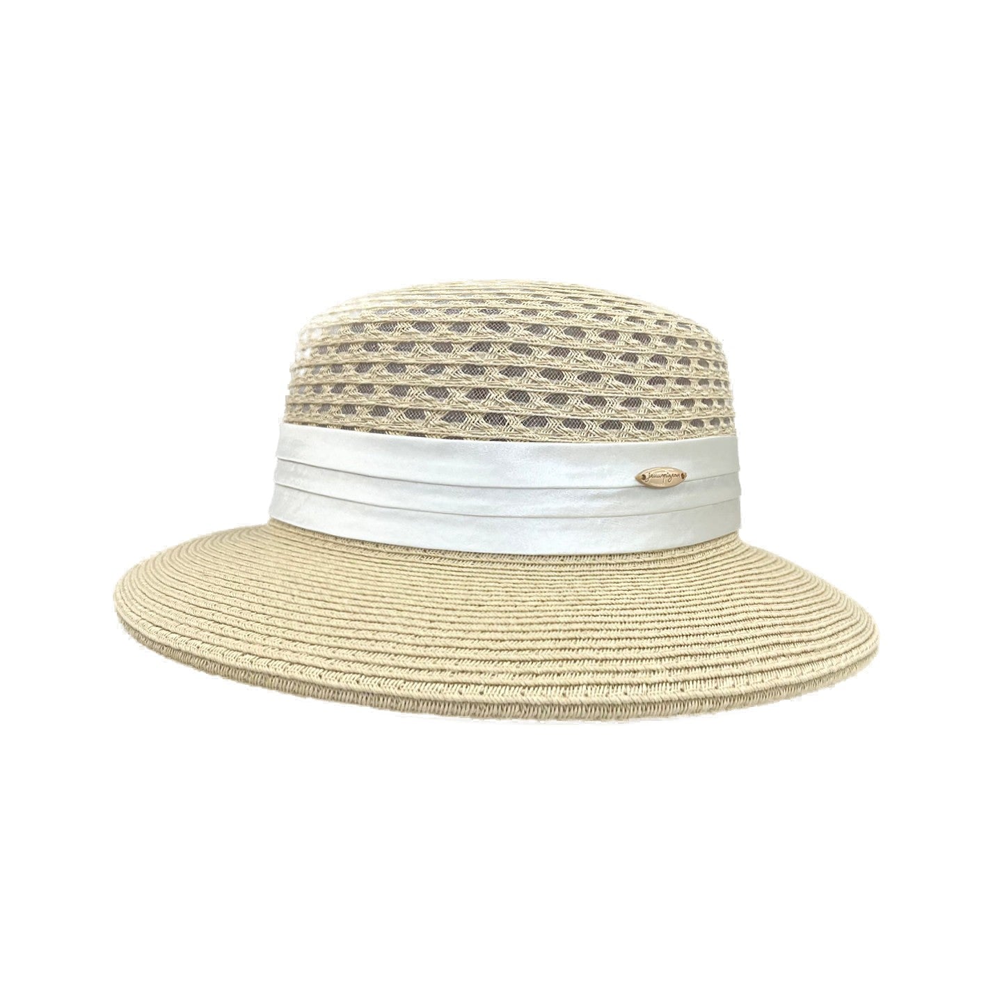 Women's Raffia Straw Flat Top Sun Hat with Openwork Crown