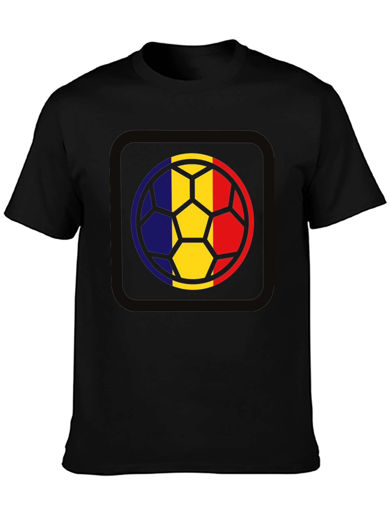 Romania Flag Soccer Ball Graphic Tee - Black