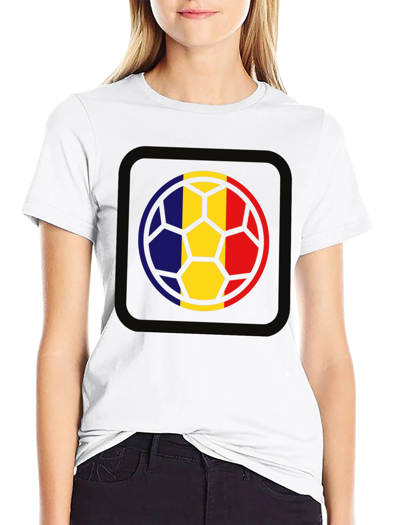 Romania Flag Soccer Ball Graphic Tee - Black