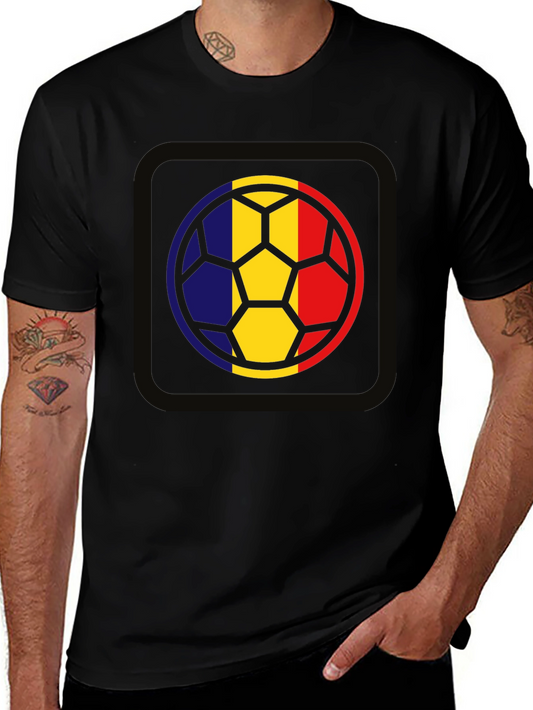 Romania Flag Soccer Ball Graphic Tee - Black