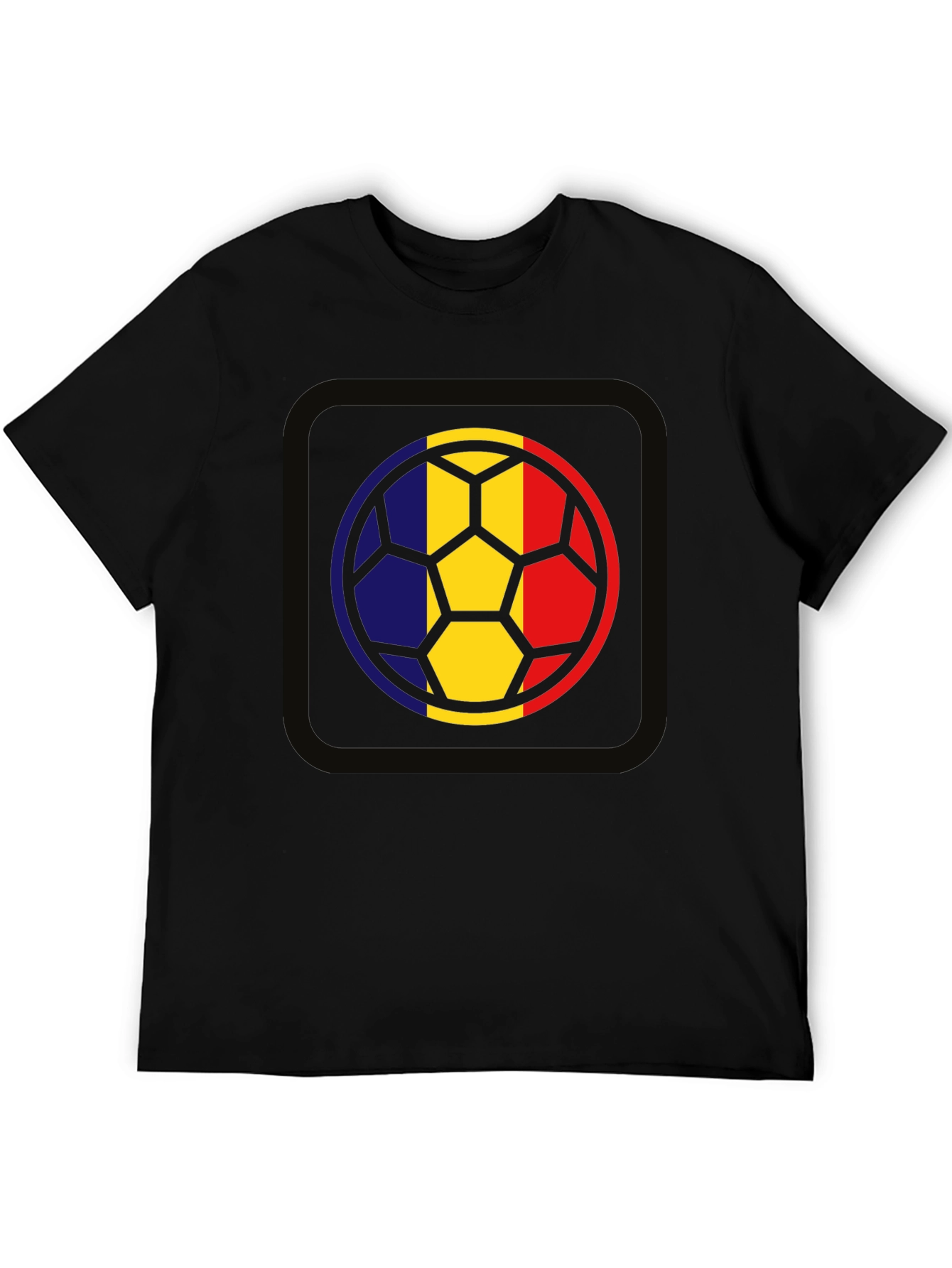 Romania Flag Soccer Ball Graphic Tee - Black
