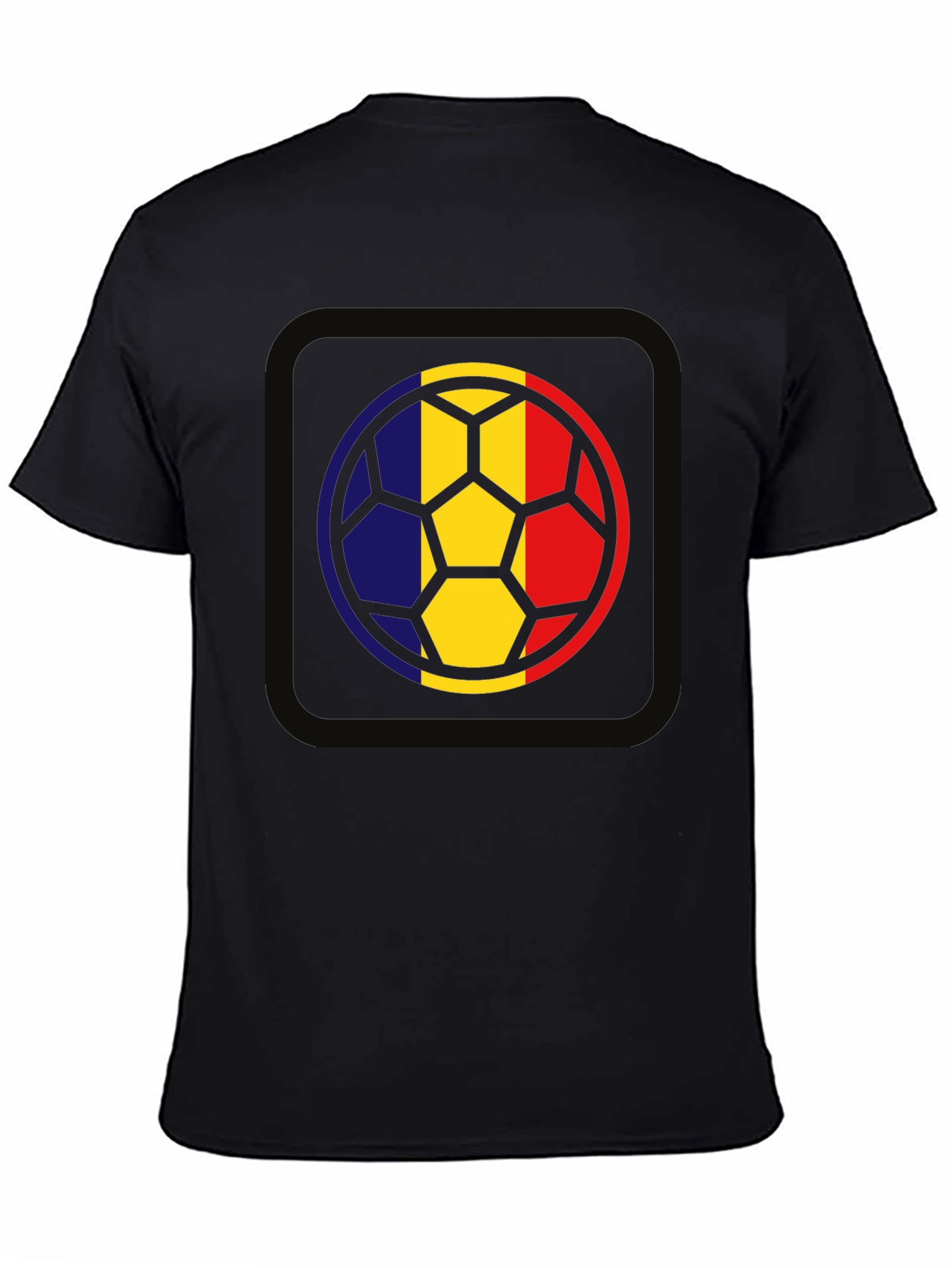 Romania Flag Soccer Ball Graphic Tee - Black