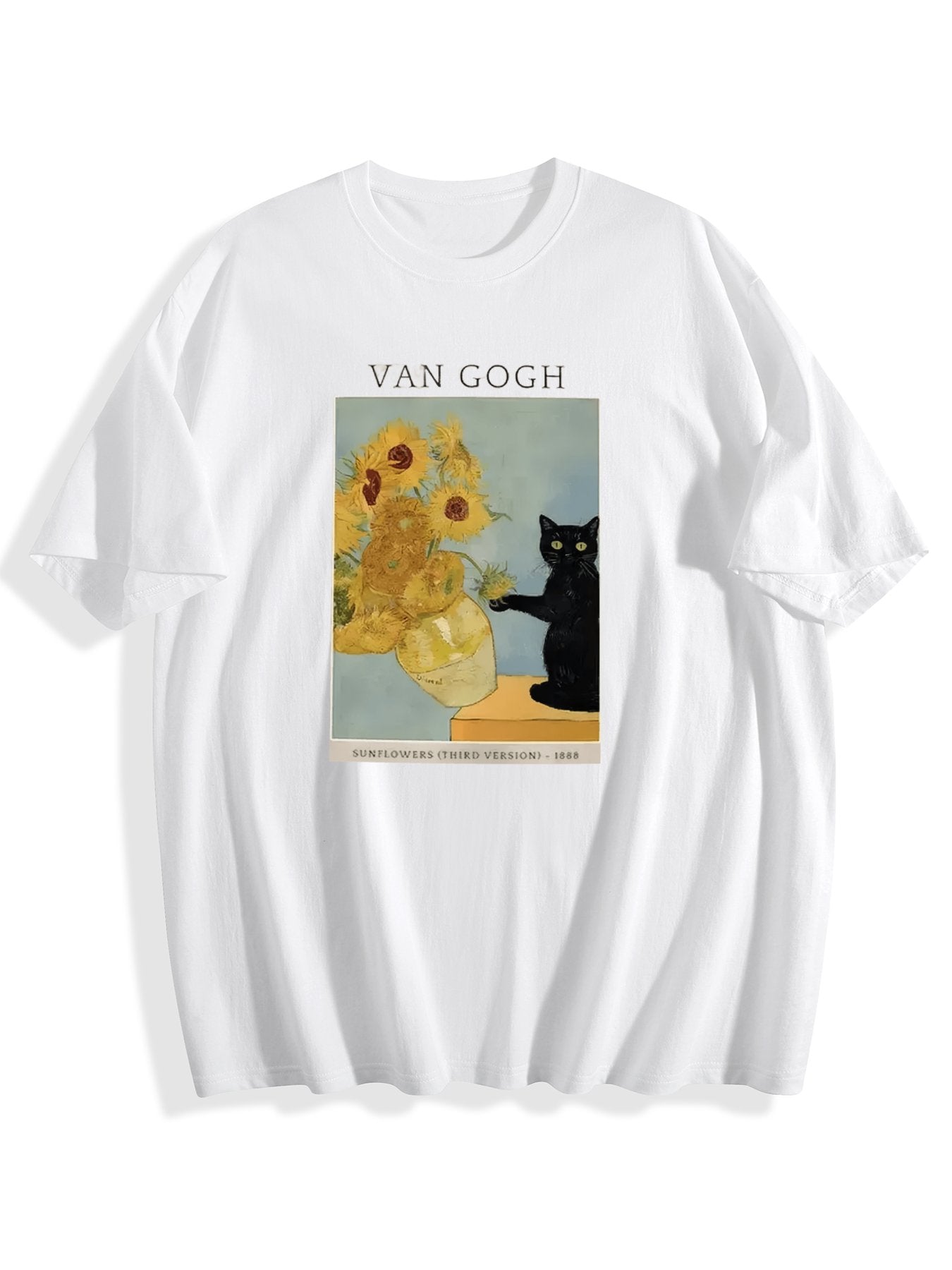 T-shirt Tokyo-tiger-black-cat-with-sunflowers-washed-t-shirt