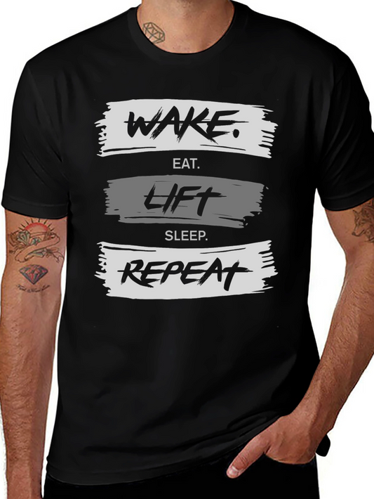 Wake Eat Lift Sleep Repeat Black Graphic Tee