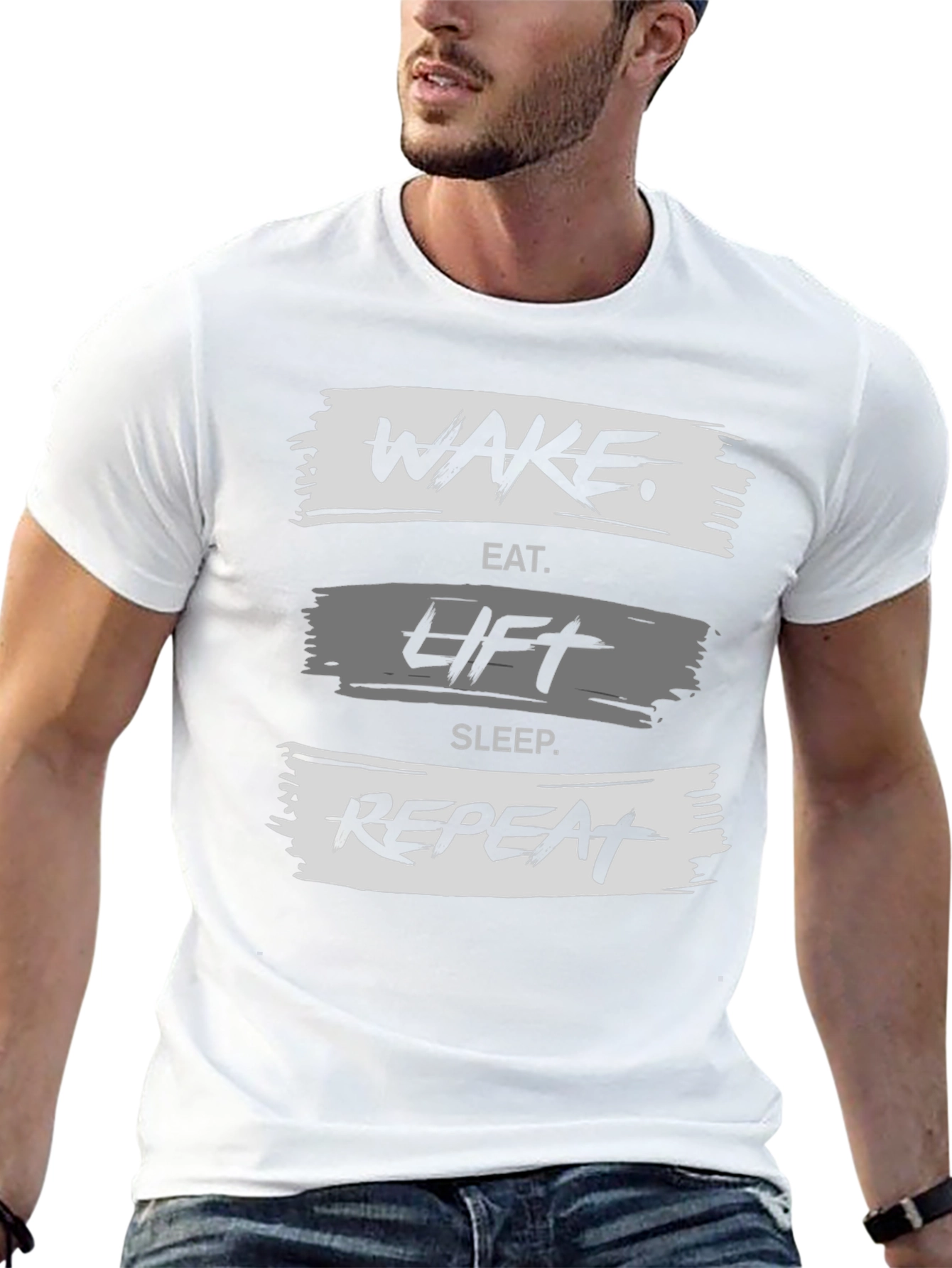 Wake Eat Lift Sleep Repeat Black Graphic Tee