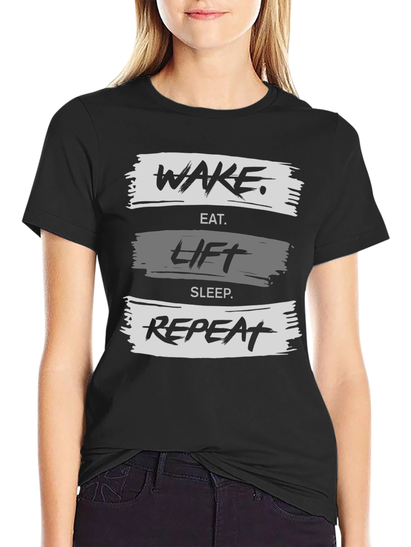 Wake Eat Lift Sleep Repeat Black Graphic Tee
