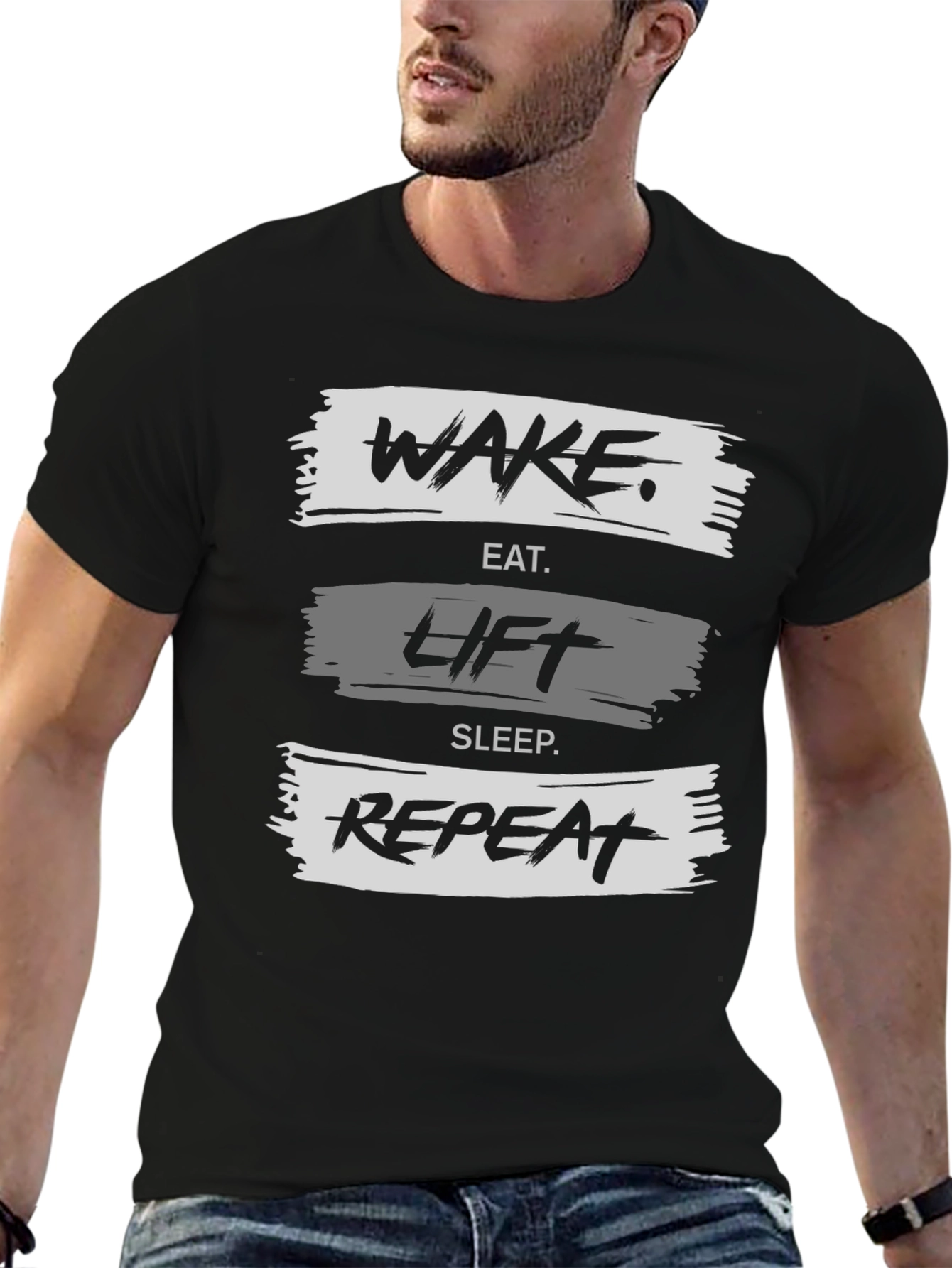 Wake Eat Lift Sleep Repeat Black Graphic Tee