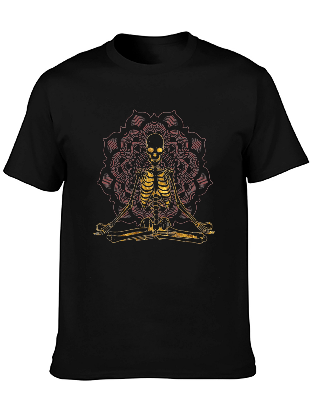 Meditating Skeleton Mandala Graphic Tee - Black
