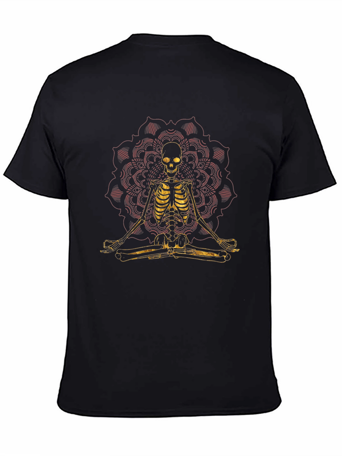 Meditating Skeleton Mandala Graphic Tee - Black
