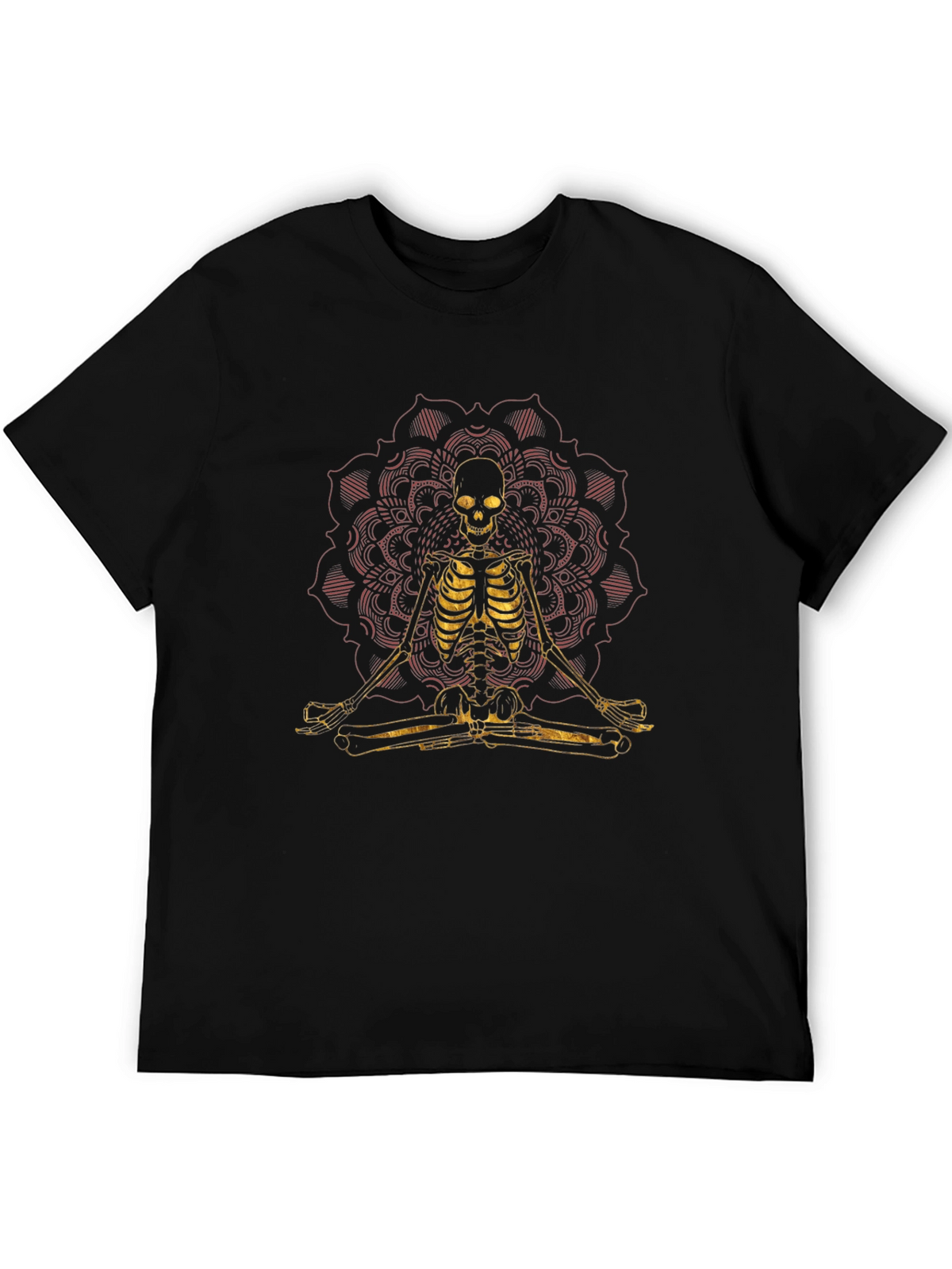 Meditating Skeleton Mandala Graphic Tee - Black