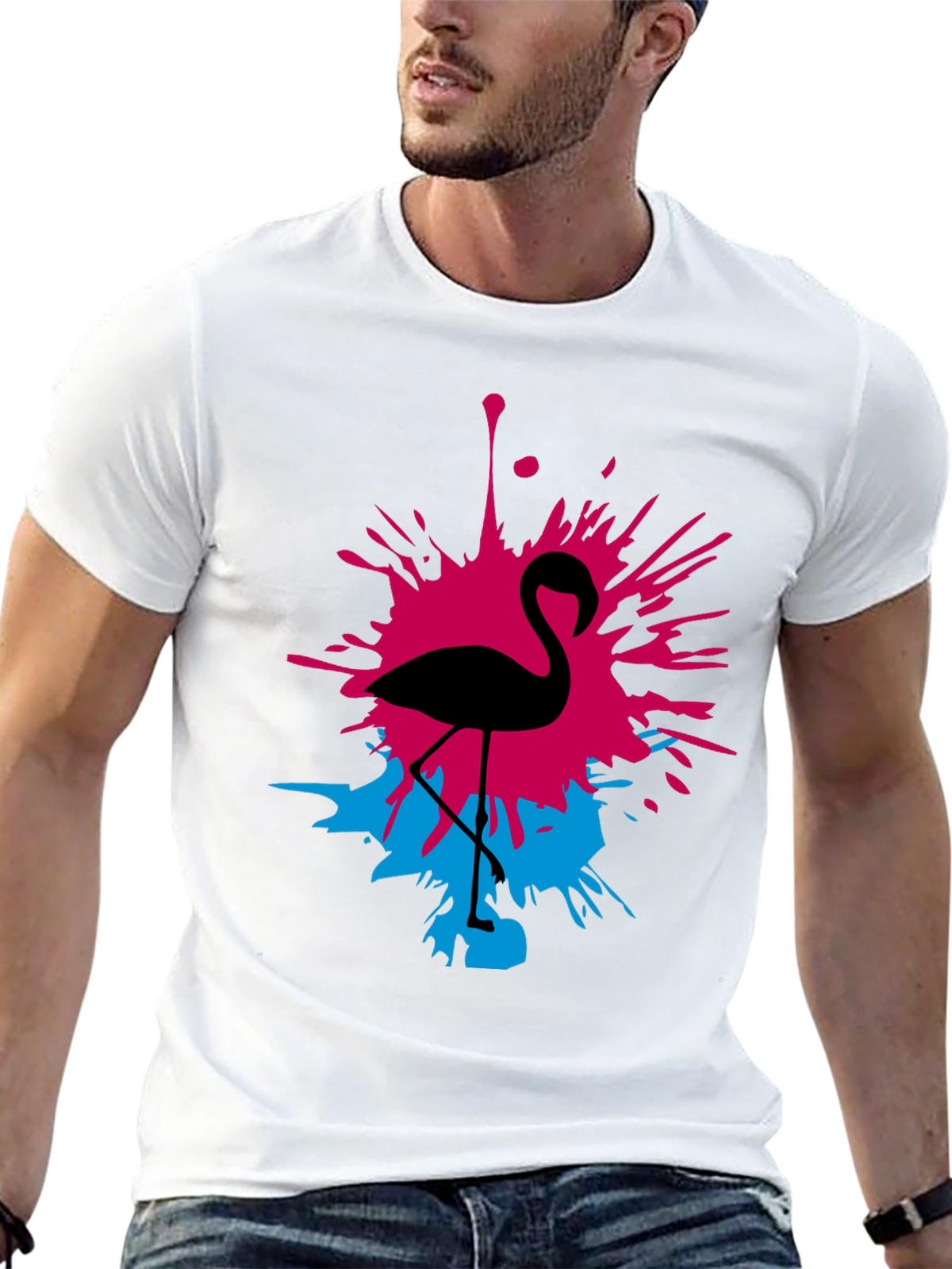 Flamingo Splash Graphic Tee - Black
