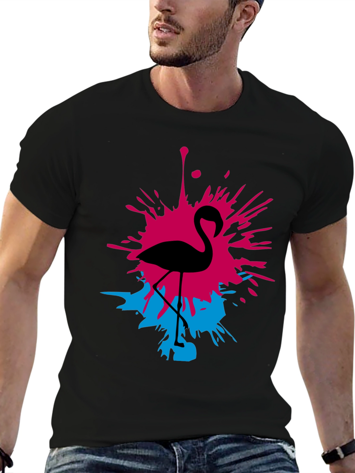 Flamingo Splash Graphic Tee - Black