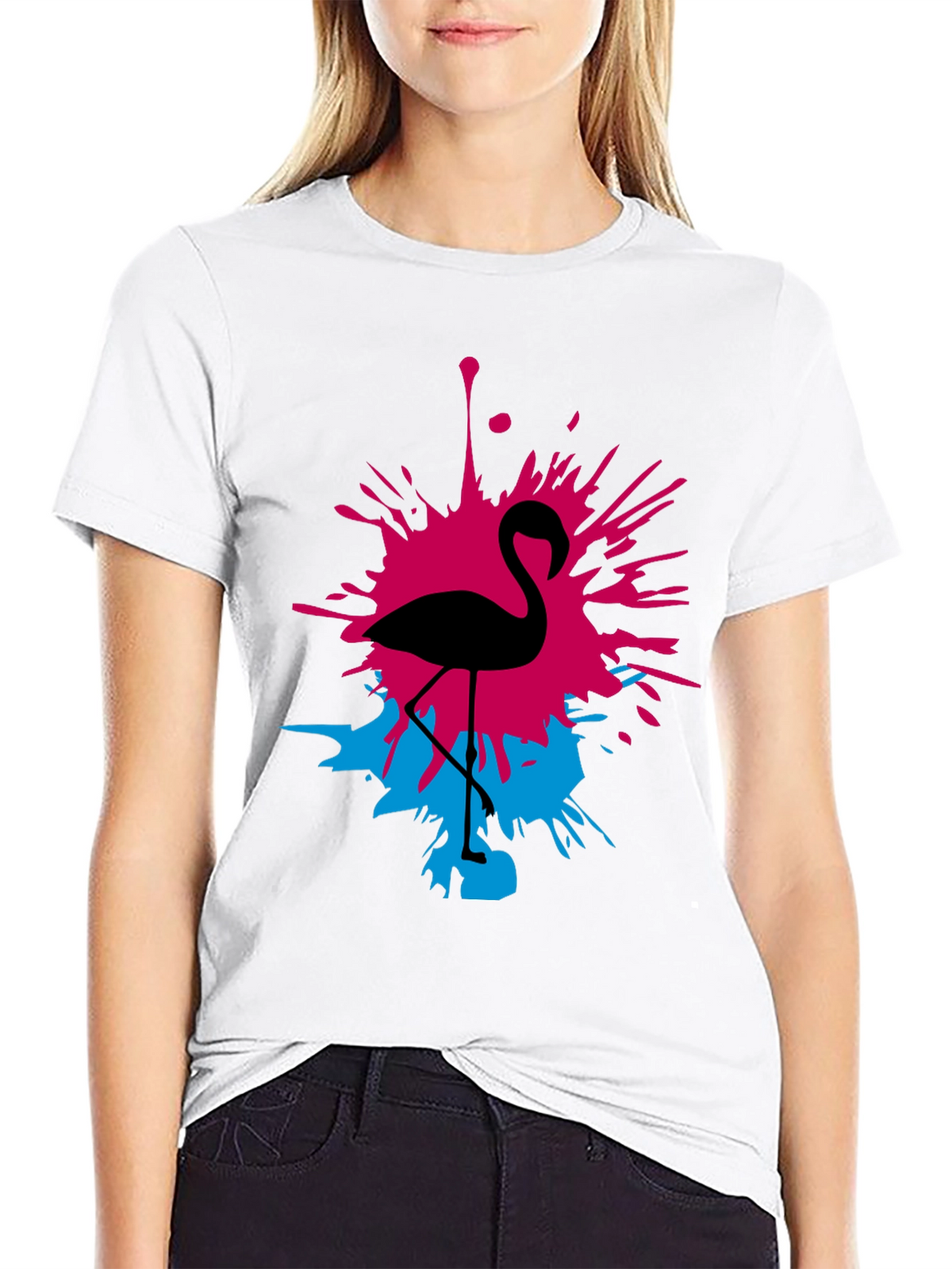 Flamingo Splash Graphic Tee - Black