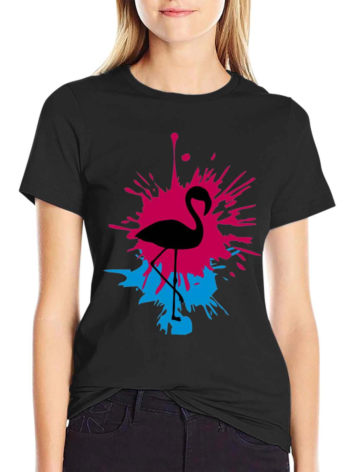 Flamingo Splash Graphic Tee - Black