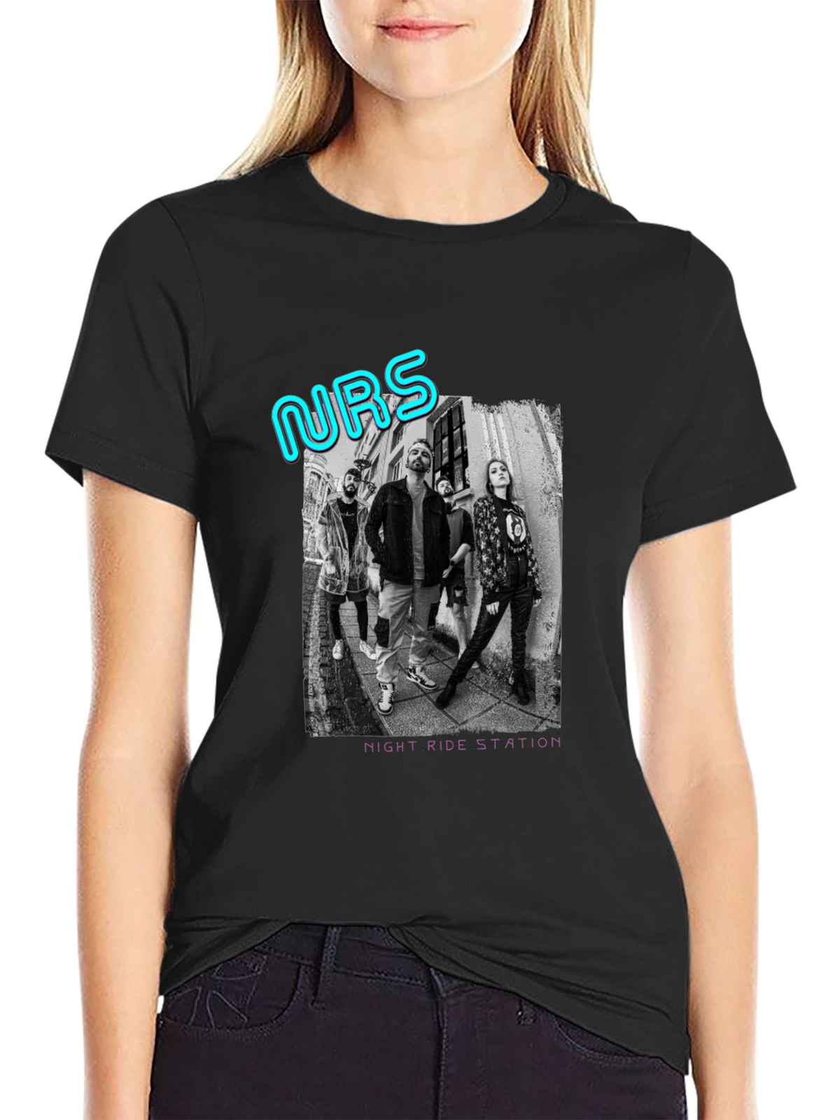Night Ride Station Graphic T-Shirt - Black Cotton Tee