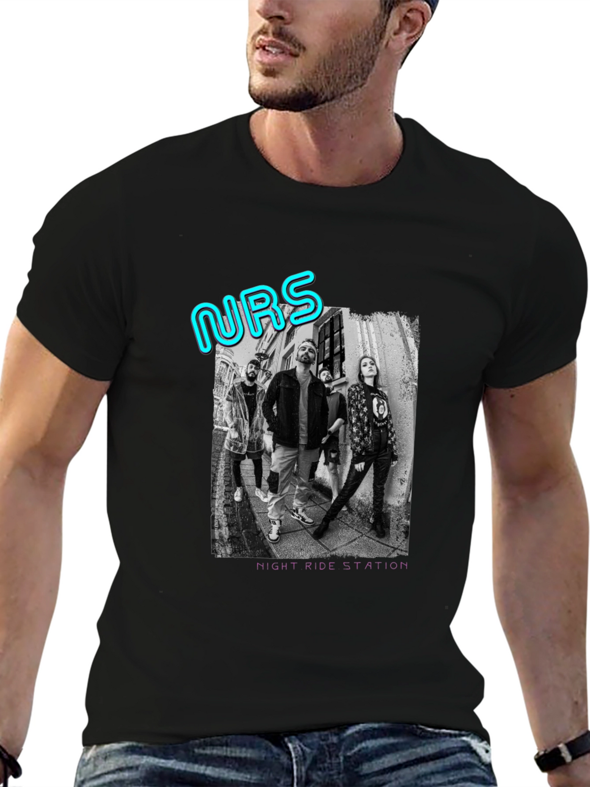 Night Ride Station Graphic T-Shirt - Black Cotton Tee