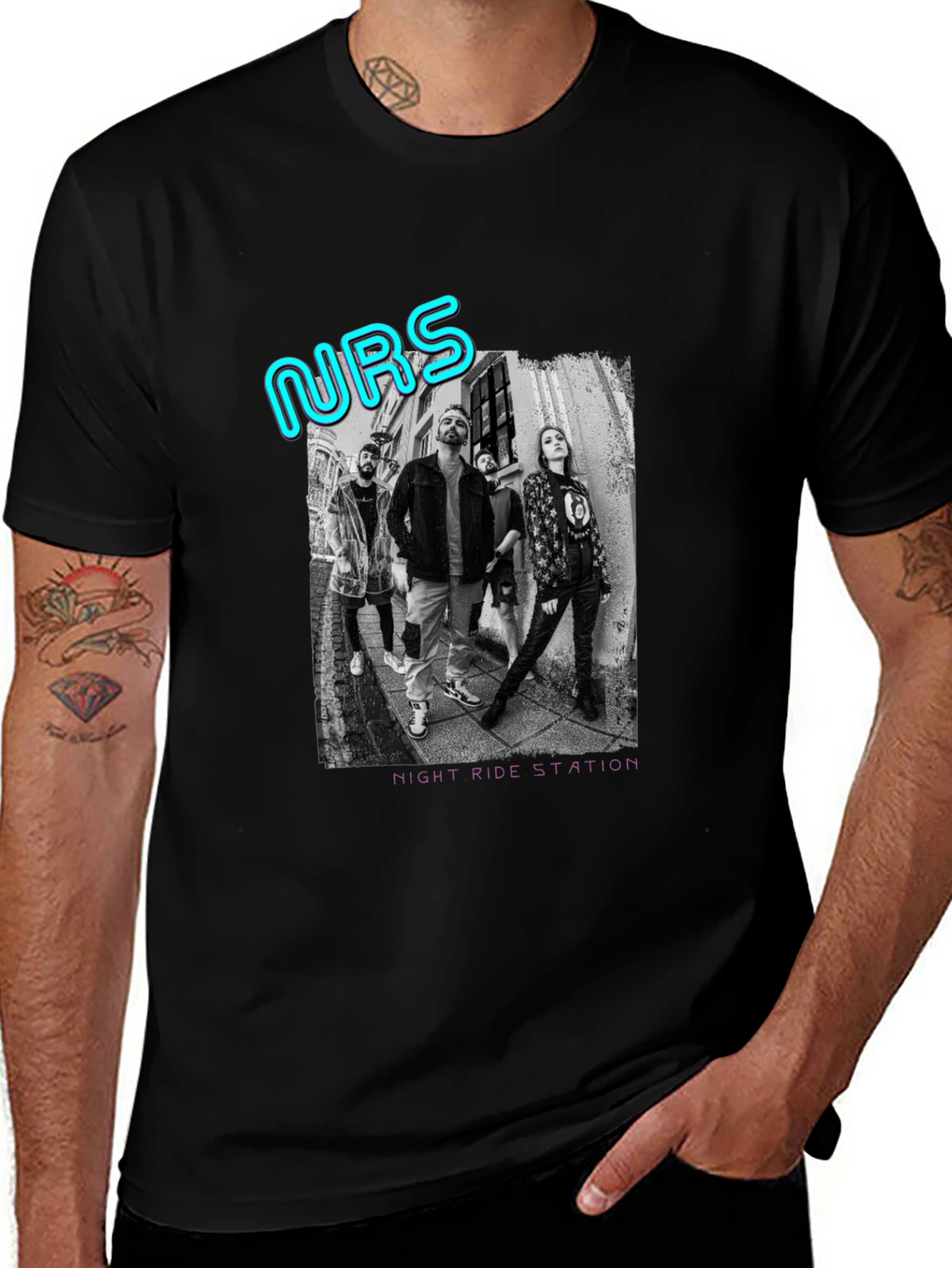 Night Ride Station Graphic T-Shirt - Black Cotton Tee