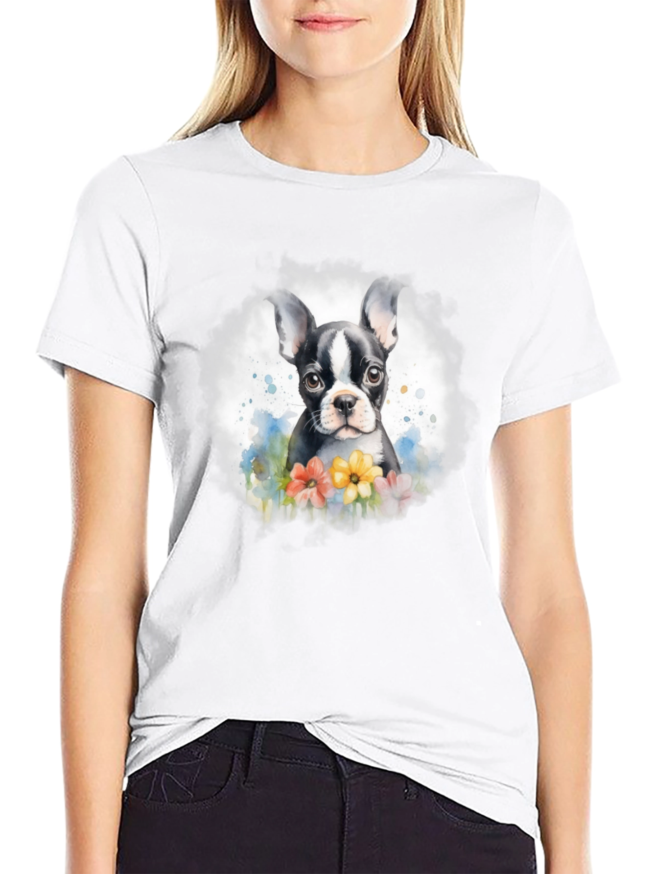 Boston Terrier Puppy Floral T-Shirt