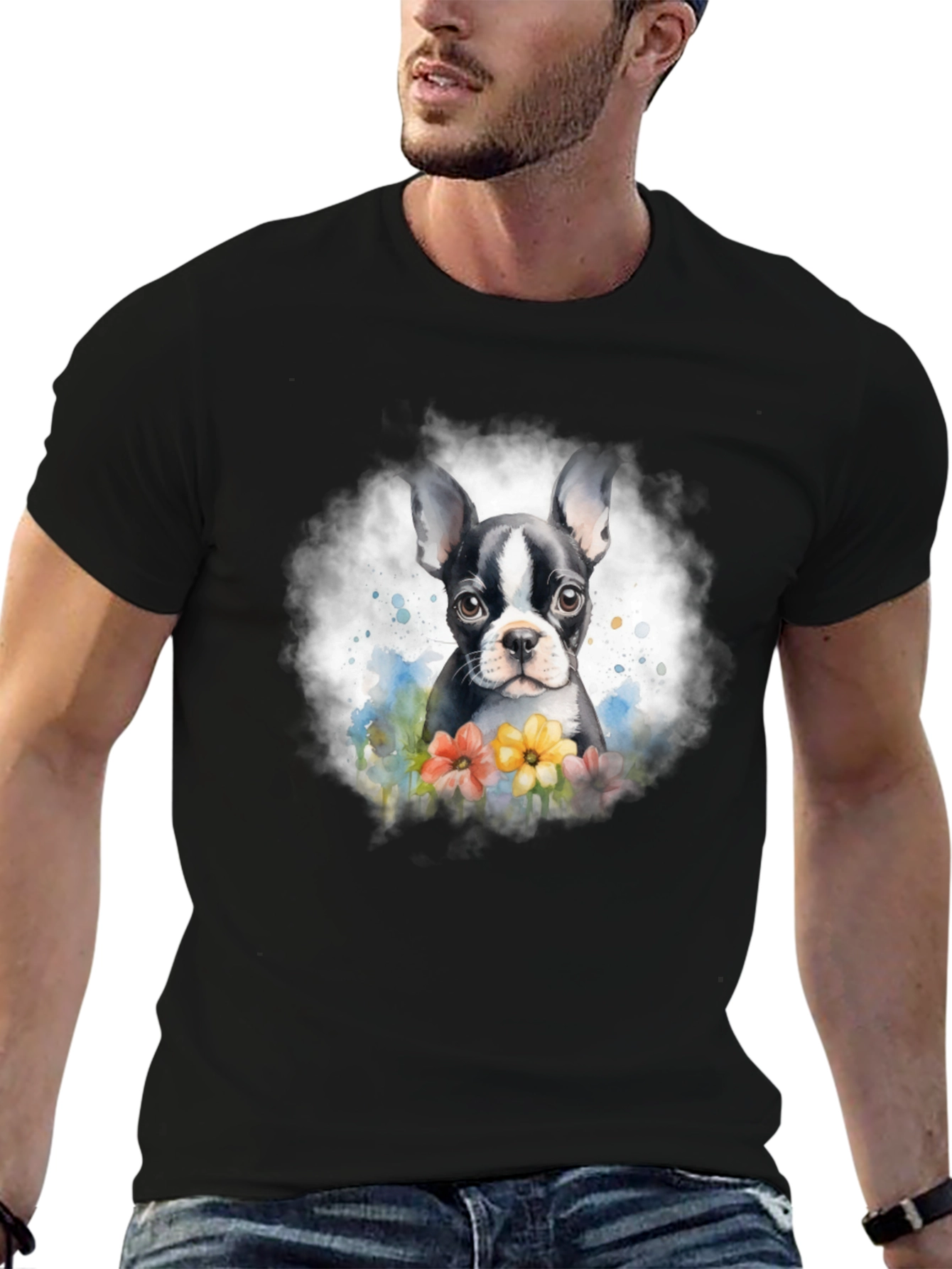 Boston Terrier Puppy Floral T-Shirt