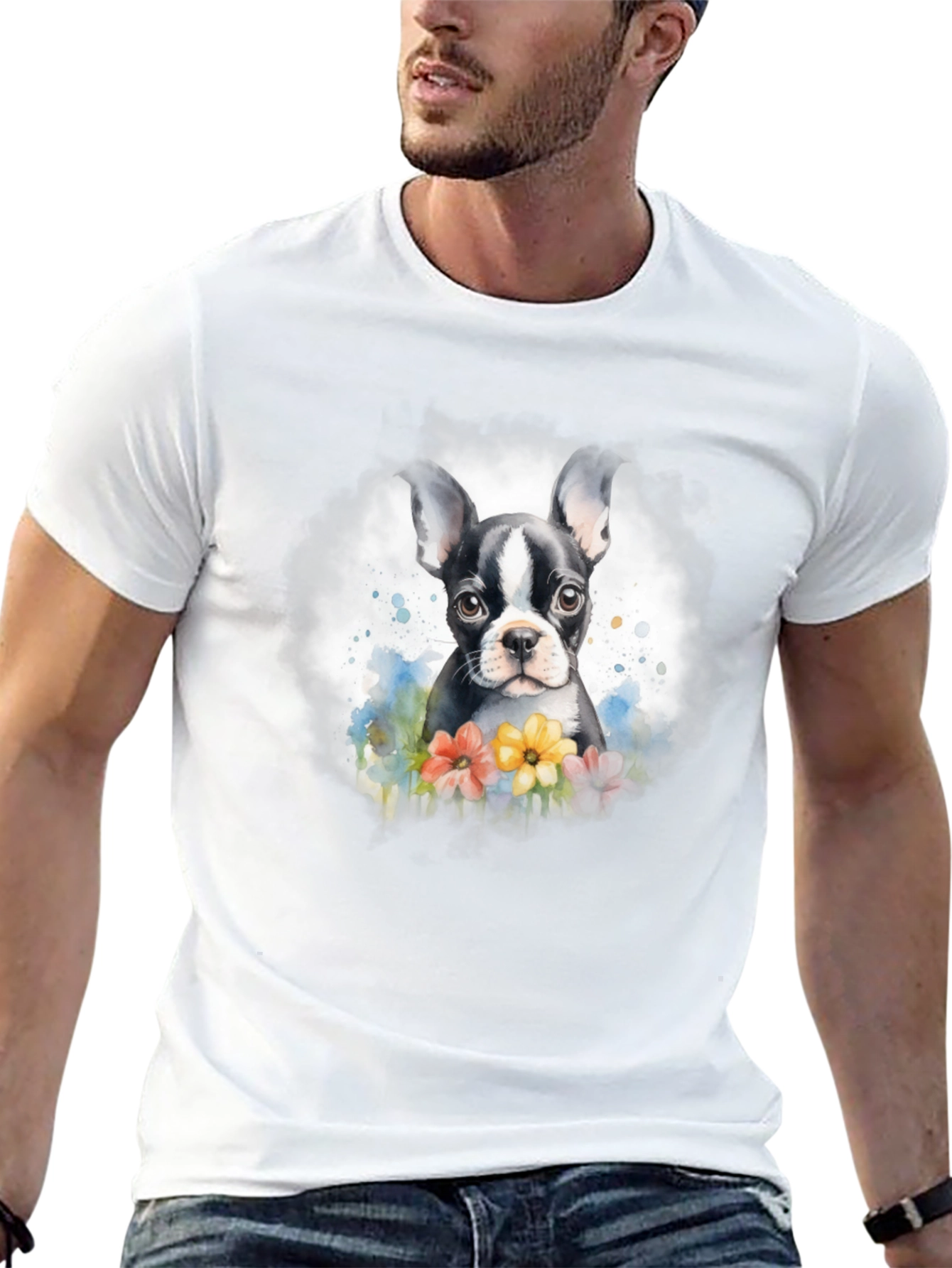 Boston Terrier Puppy Floral T-Shirt