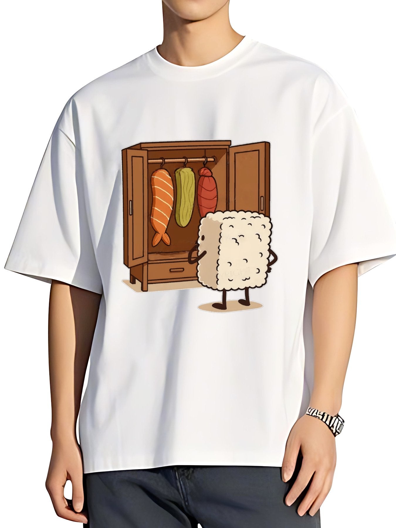 T-shirt Tokyo-tiger-sushi-pick-out-clothes-washed-t-shirt